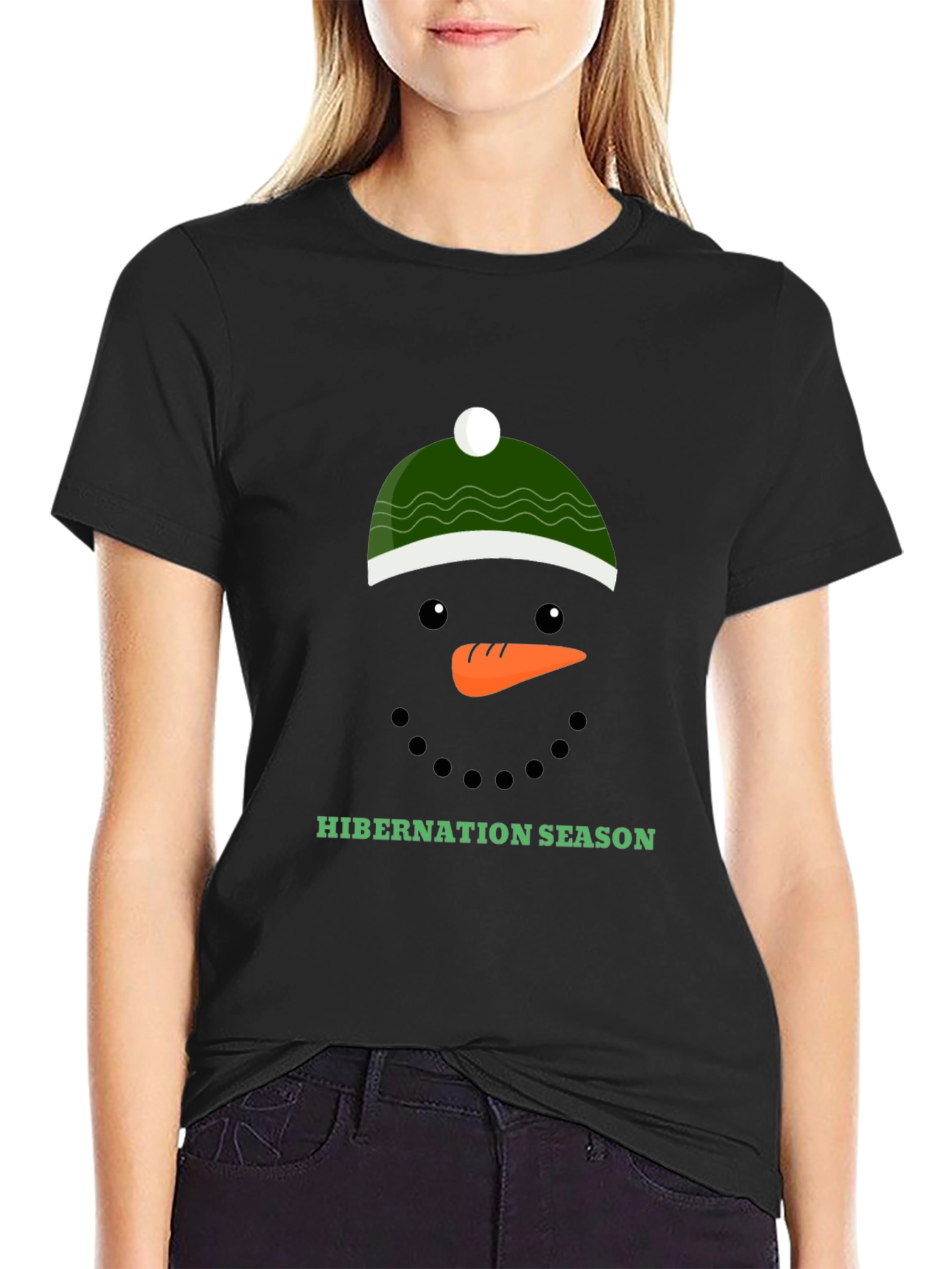 Black Hibernation Season Snowman Graphic Tee view 2
