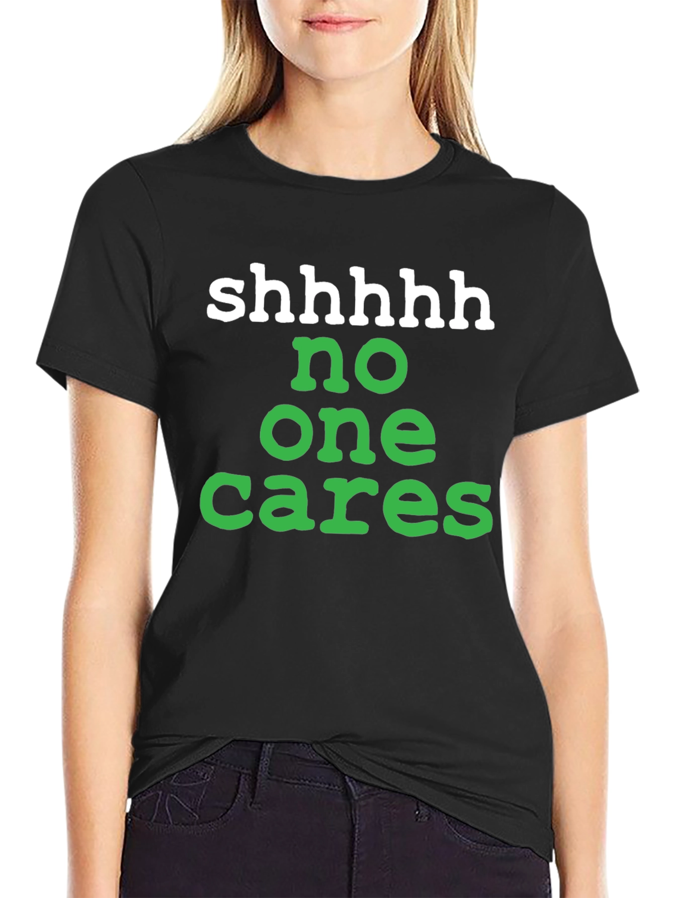 Black Shhhhh No One Cares Graphic Tee view 2