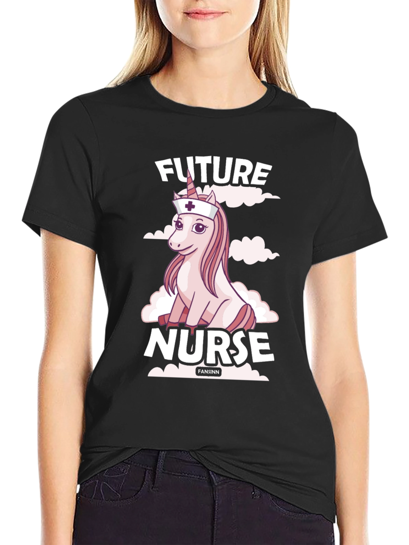Black Future Nurse Unicorn T-Shirt - Funny Gift Idea view 2