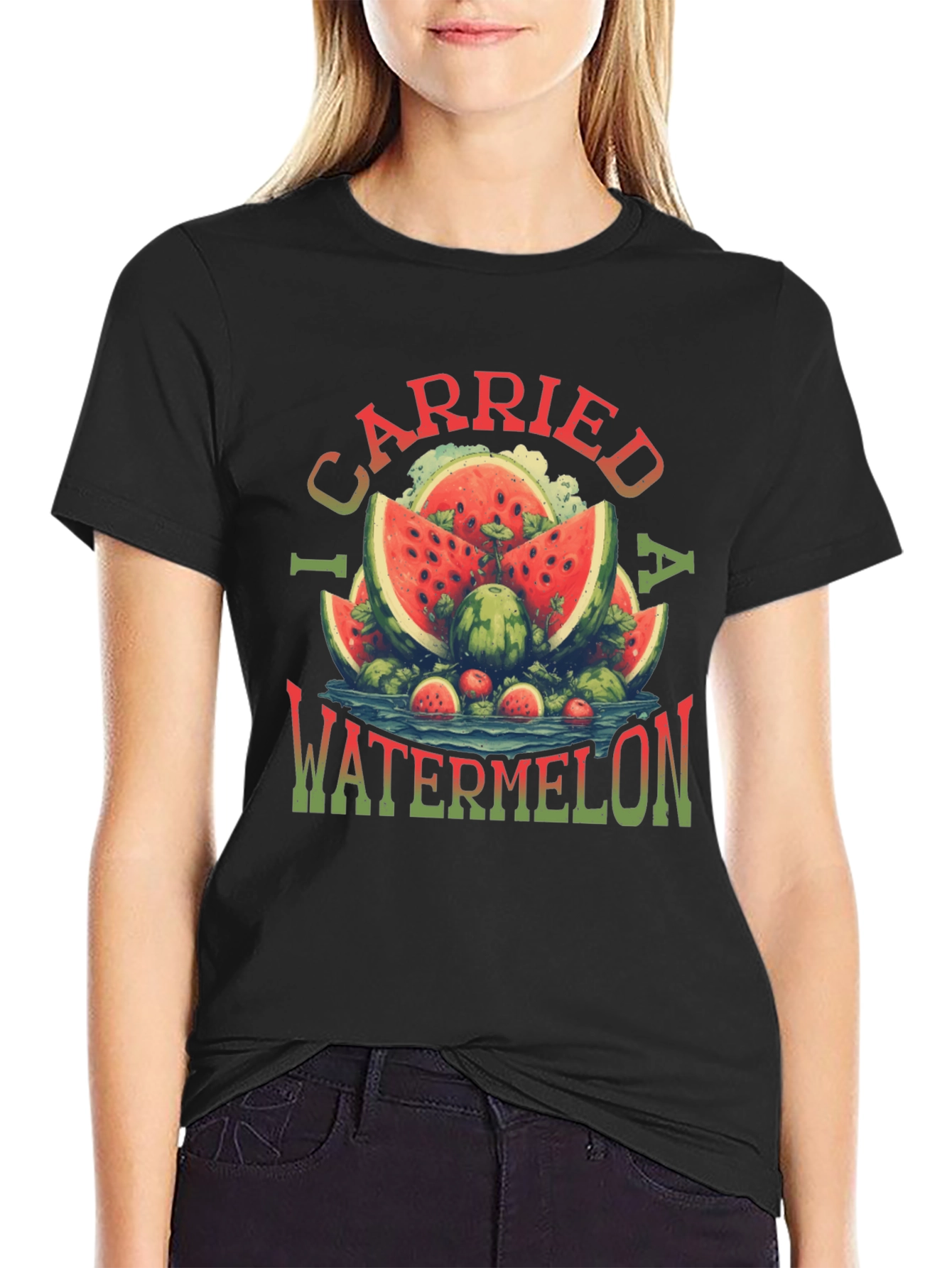 Black I Carried a Watermelon T-Shirt - Funny Summer Tee view 2