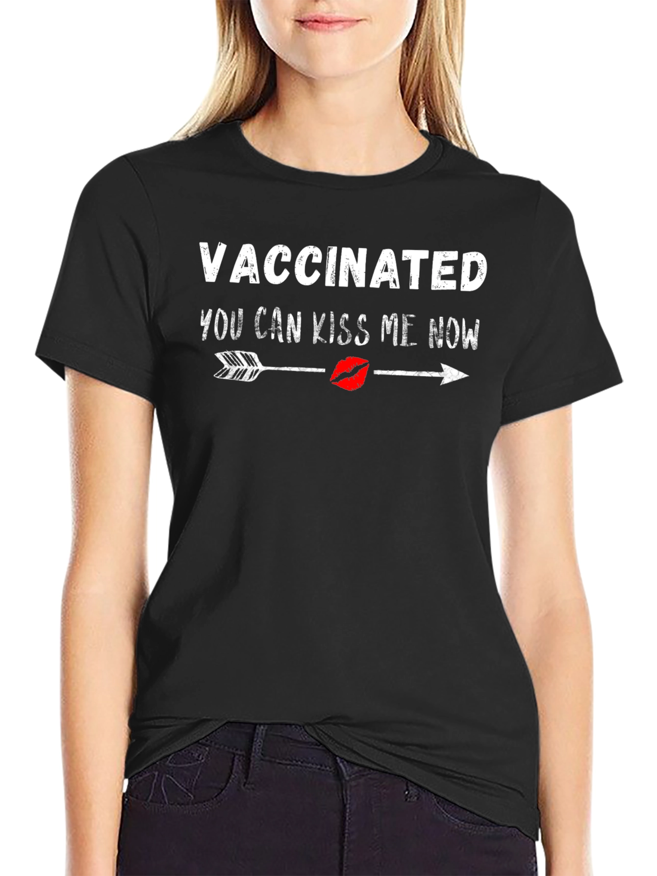 Black Vaccinated Kiss Me Now T-Shirt view 2