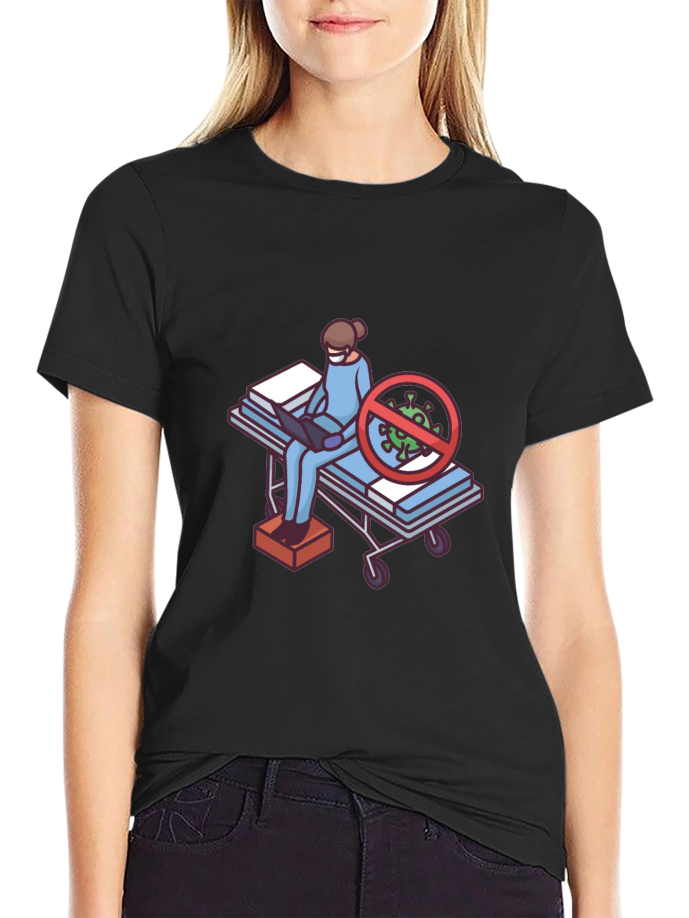 Black Black T-Shirt with Medical Cartoon Graphic view 2