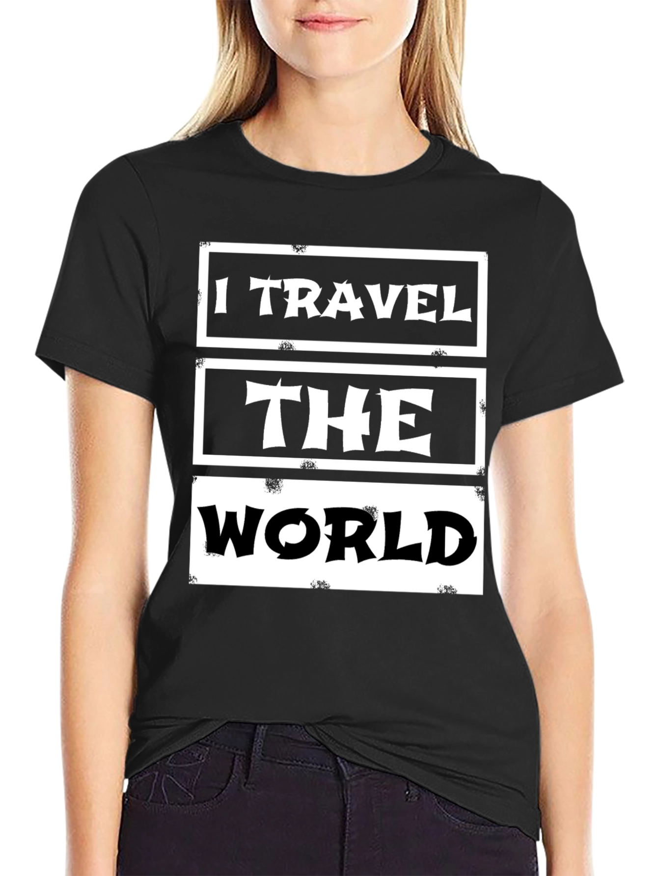 Black I Travel The World Graphic Tee - Black Cotton Casual T-Shirt view 2