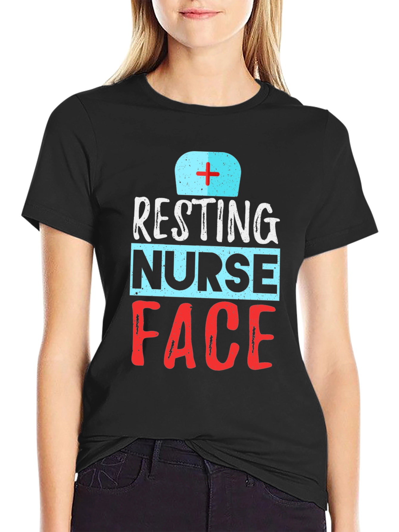 Black Resting Nurse Face Graphic T-Shirt - Black view 2