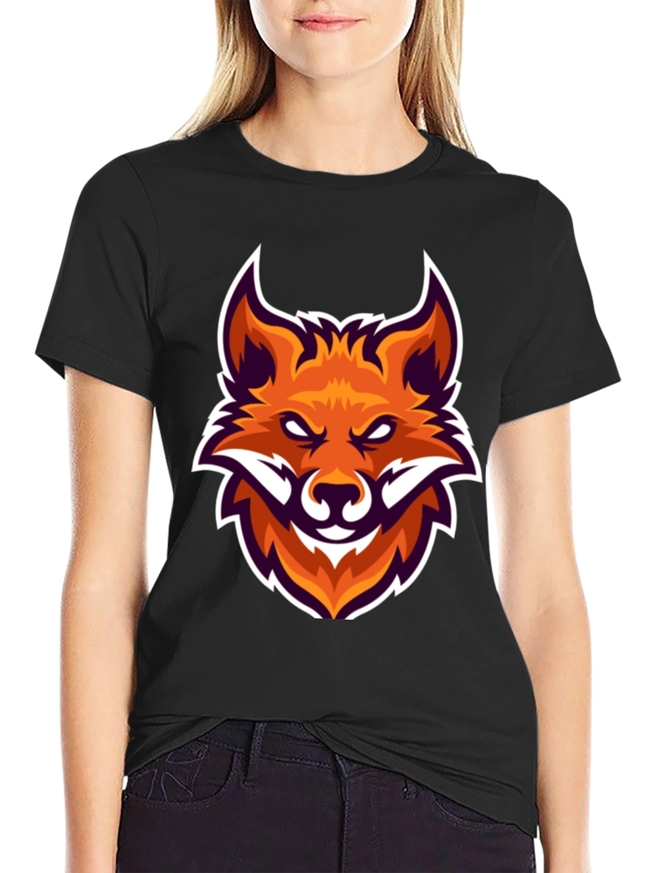Black Black T-Shirt with Fox Head Graphic view 2