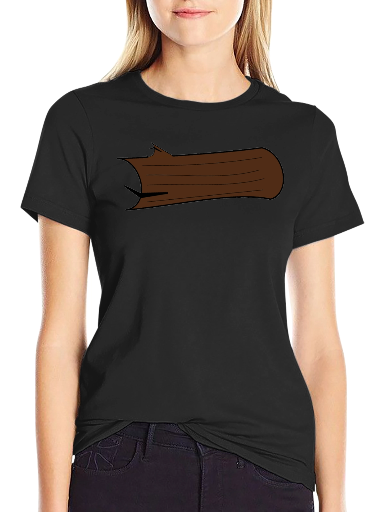 Black Cartoon Log Graphic Tee - Black Cotton T-Shirt view 2