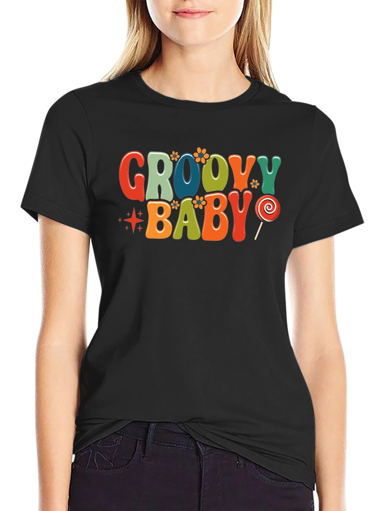 Black Groovy Baby Retro T-Shirt view 2