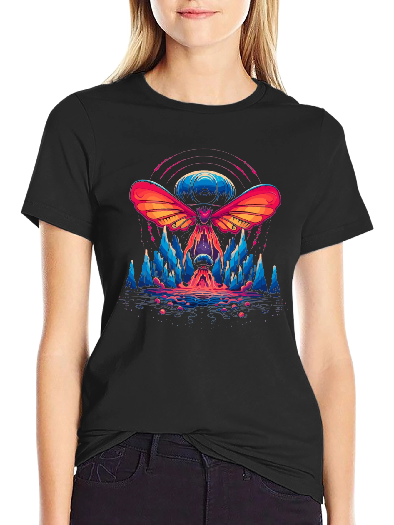 Black Psychedelic Moth Graphic T-Shirt - Black view 2