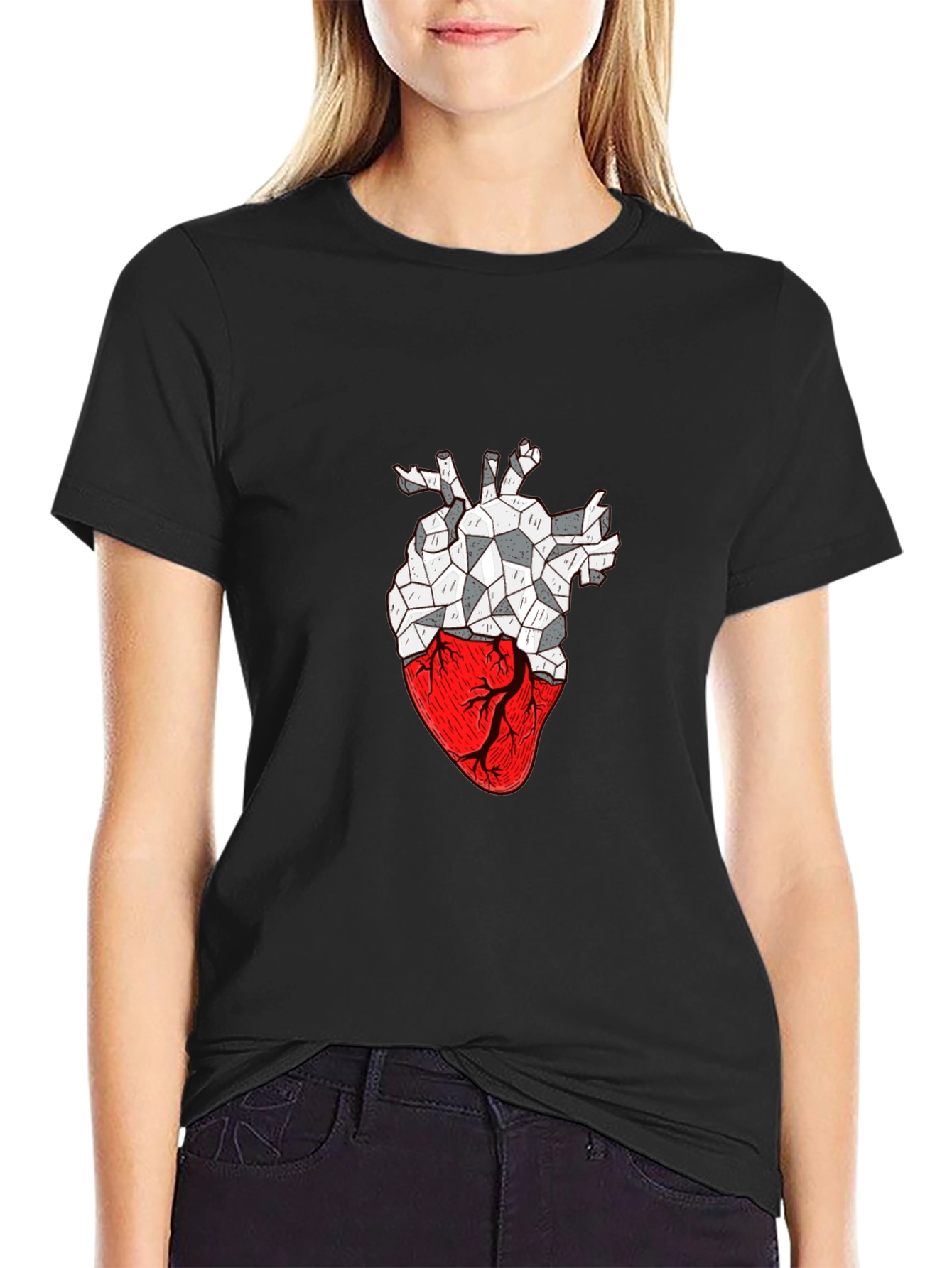 Black Geometric Heart Graphic T-Shirt view 2