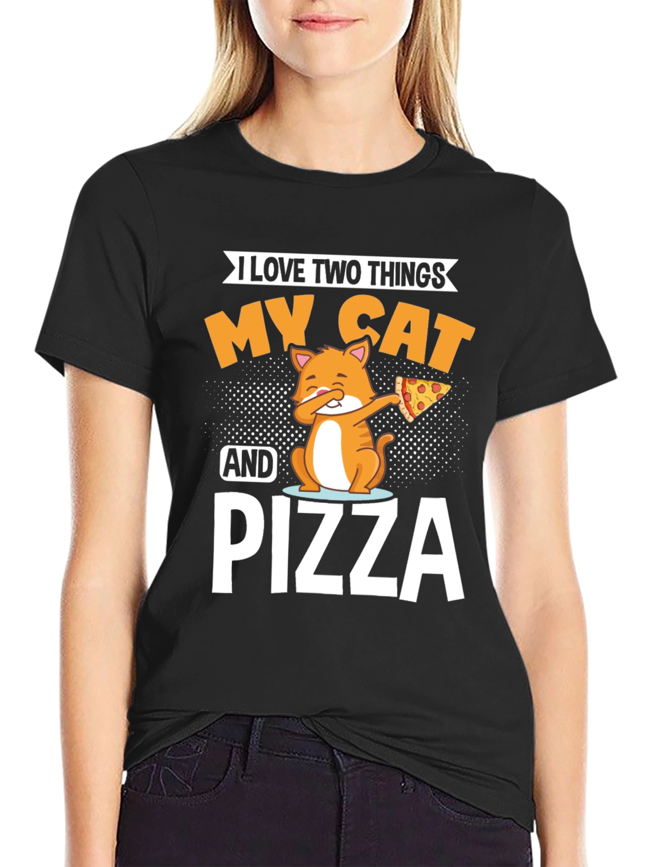 Black My Cat and Pizza T-Shirt - Funny Novelty Tee view 2