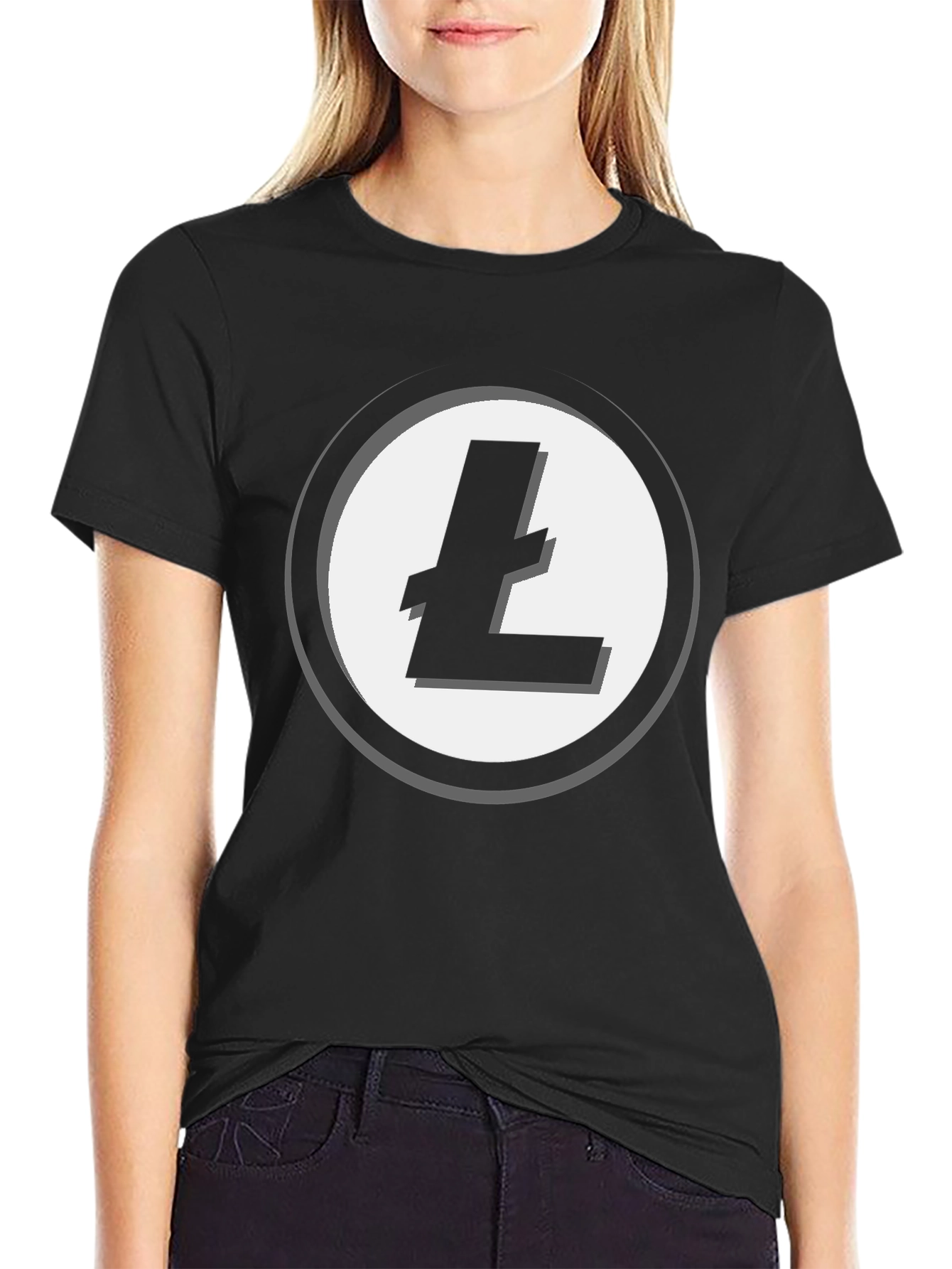 Black Litecoin Logo T-Shirt - Crypto Enthusiast Apparel view 2