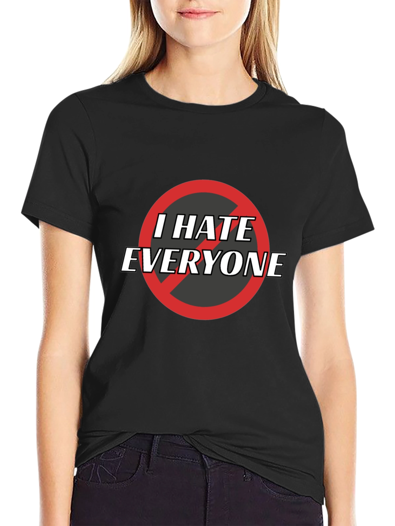 Black I Hate Everyone Graphic Tee - Black Cotton T-Shirt view 2