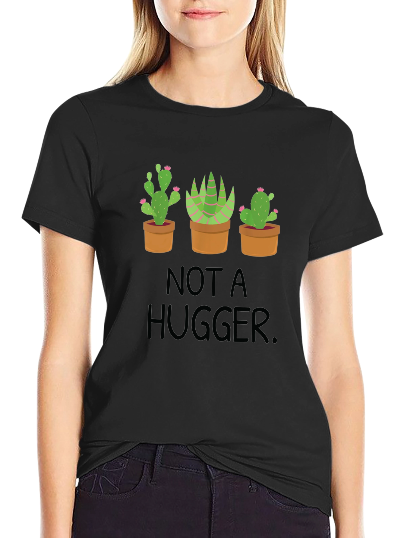 Black Not a Hugger Cactus Graphic Tee view 2