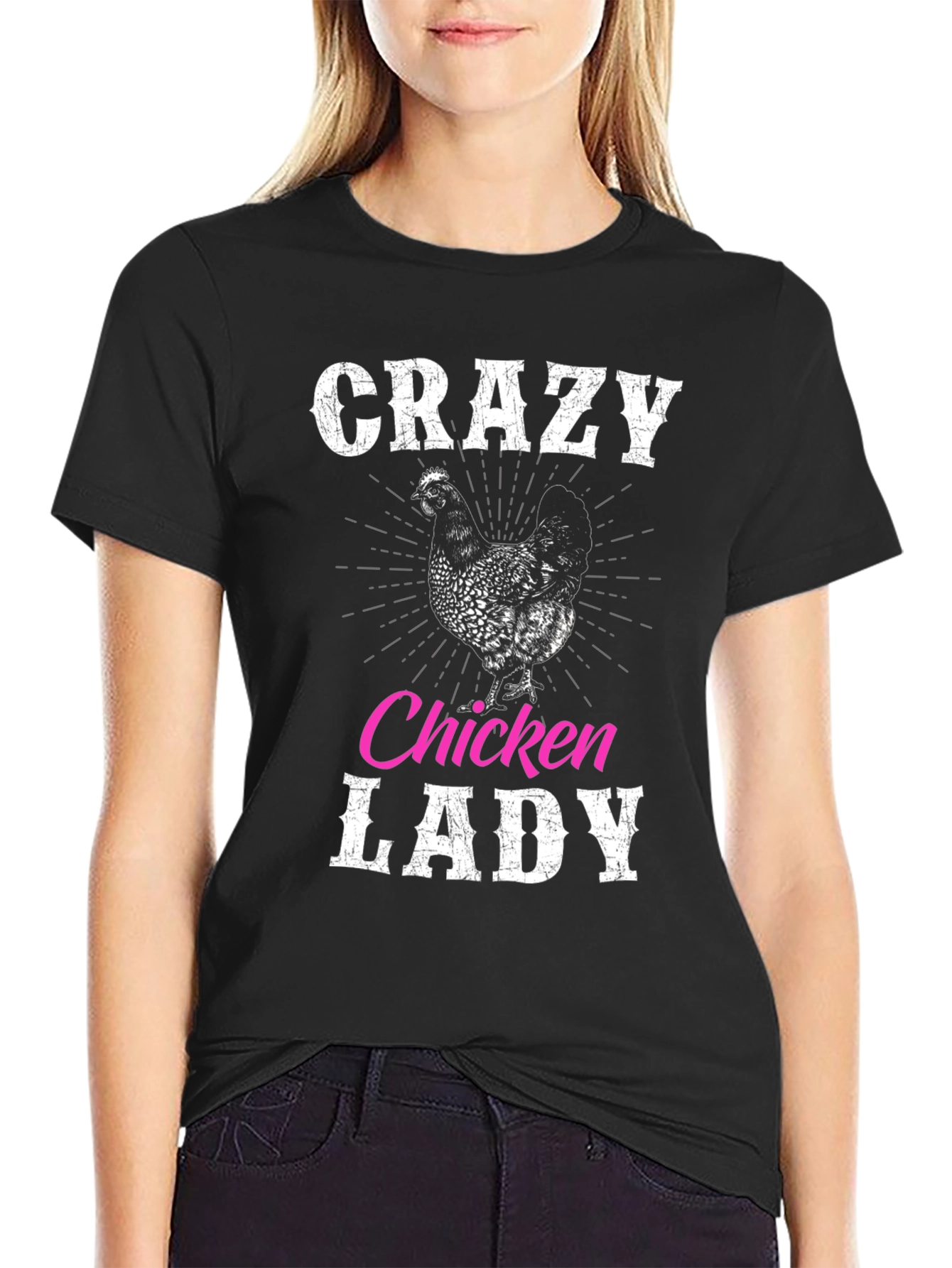 Black Crazy Chicken Lady Graphic T-Shirt view 2