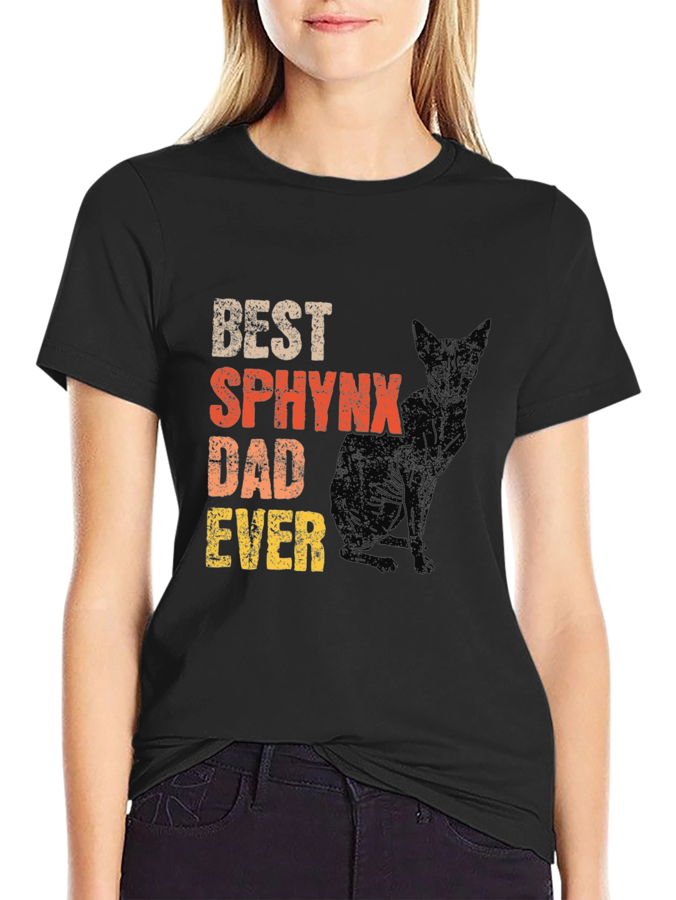 Black Best Sphynx Dad Ever T-Shirt view 2