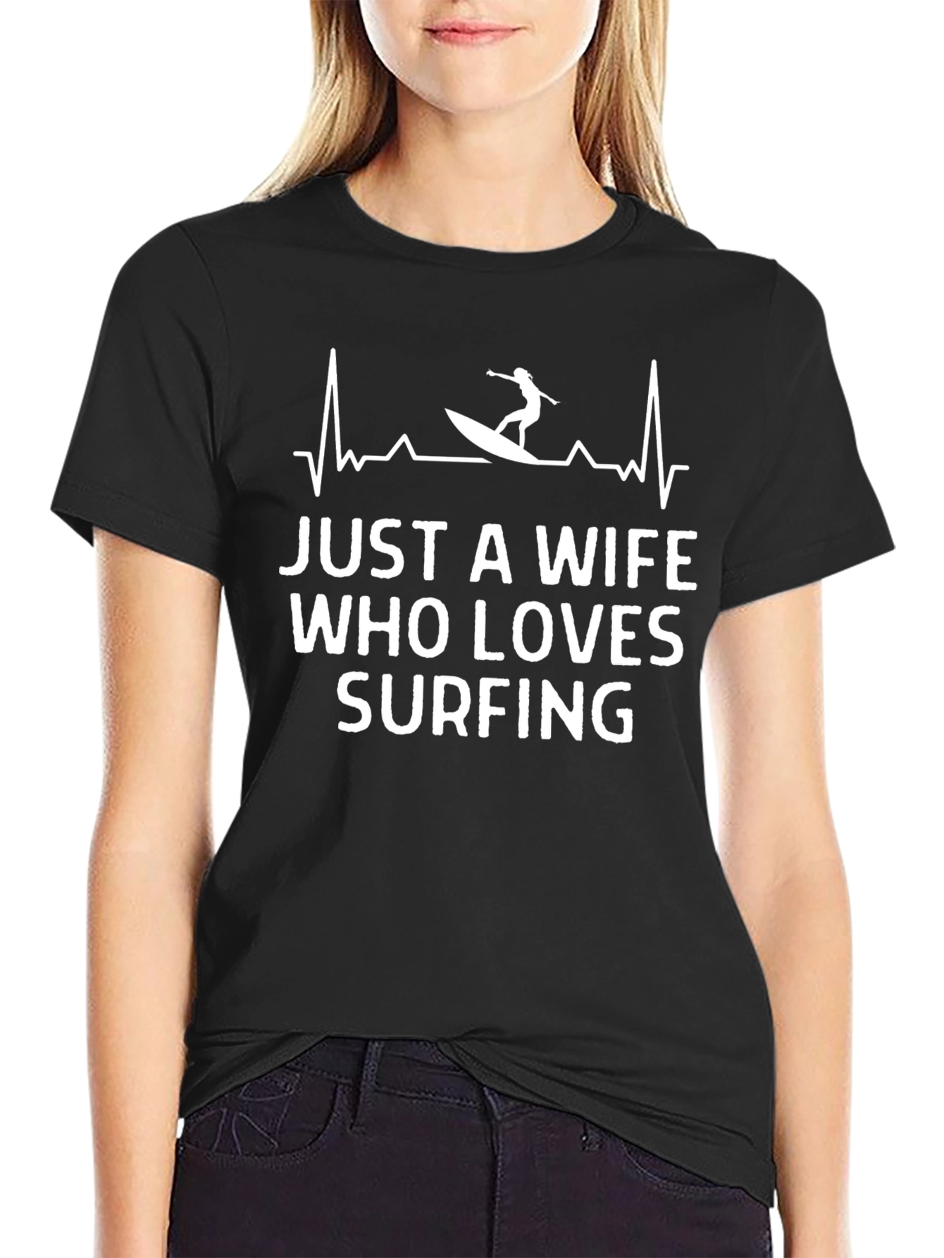 Black Wife Surfing T-Shirt - Heartbeat Graphic Tee view 2
