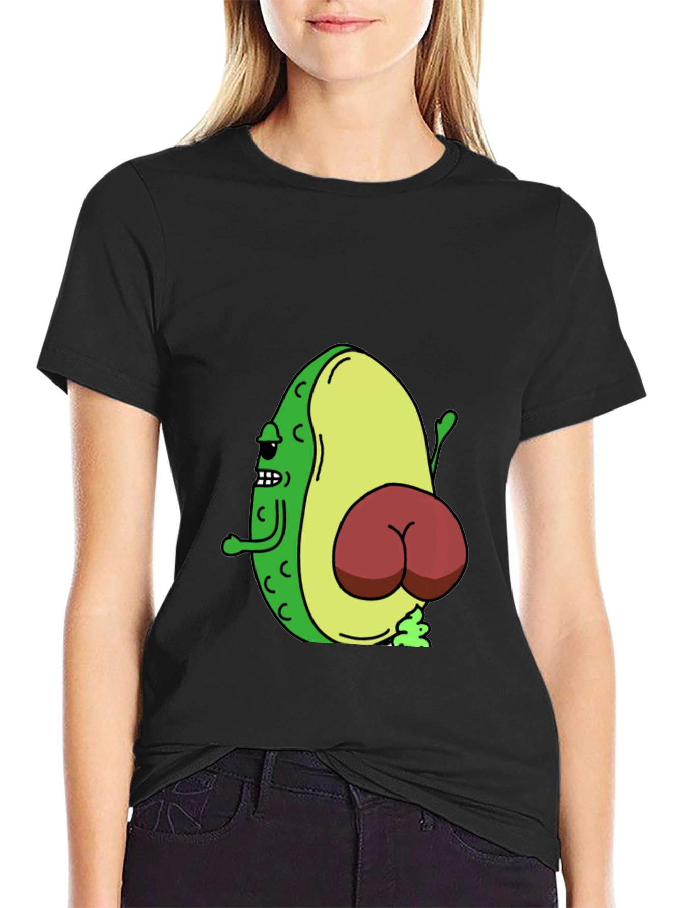 Black Funny Avocado Butt T-Shirt - Black view 2