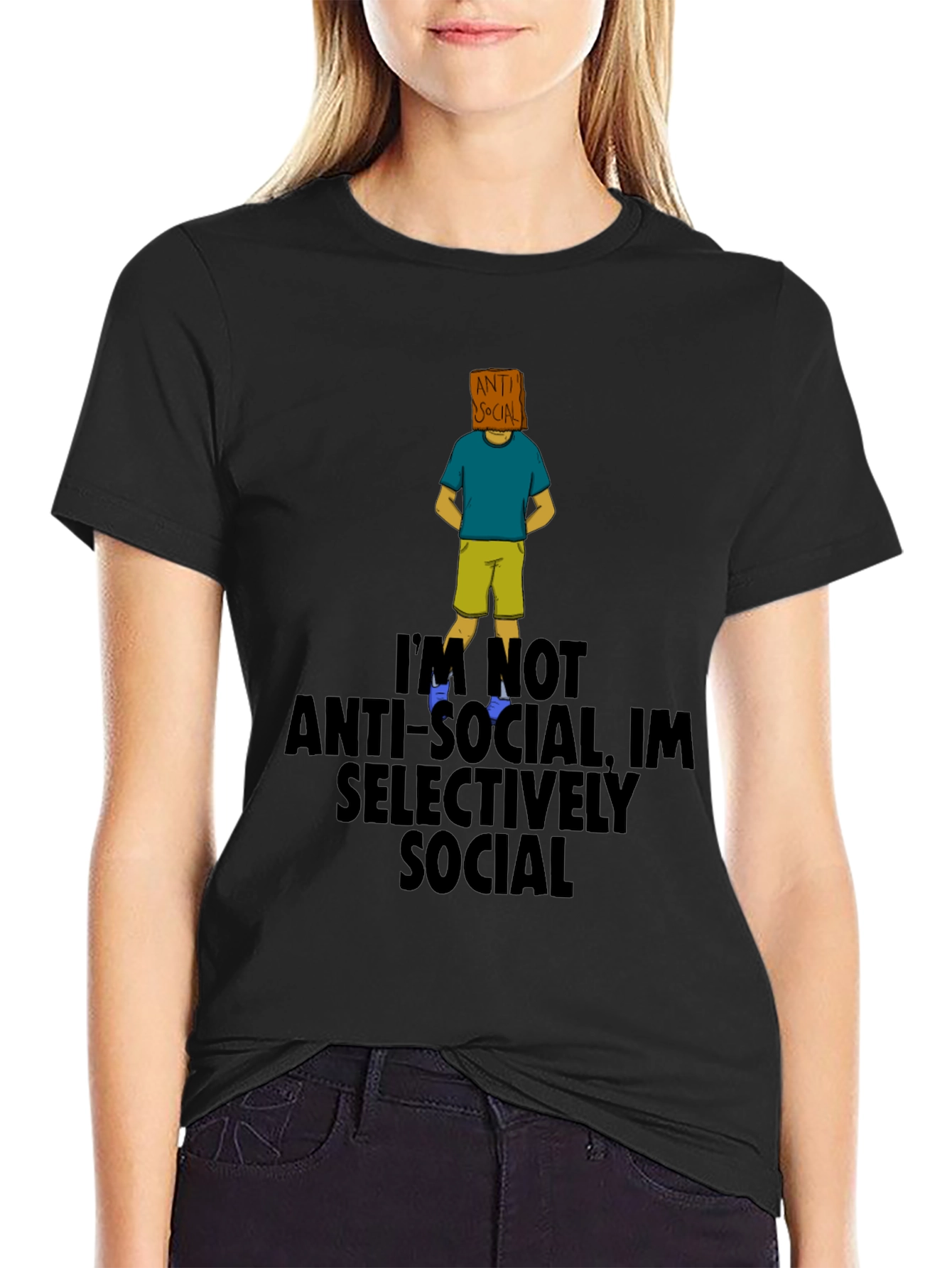 Black Anti-Social Selectively Social T-Shirt view 2