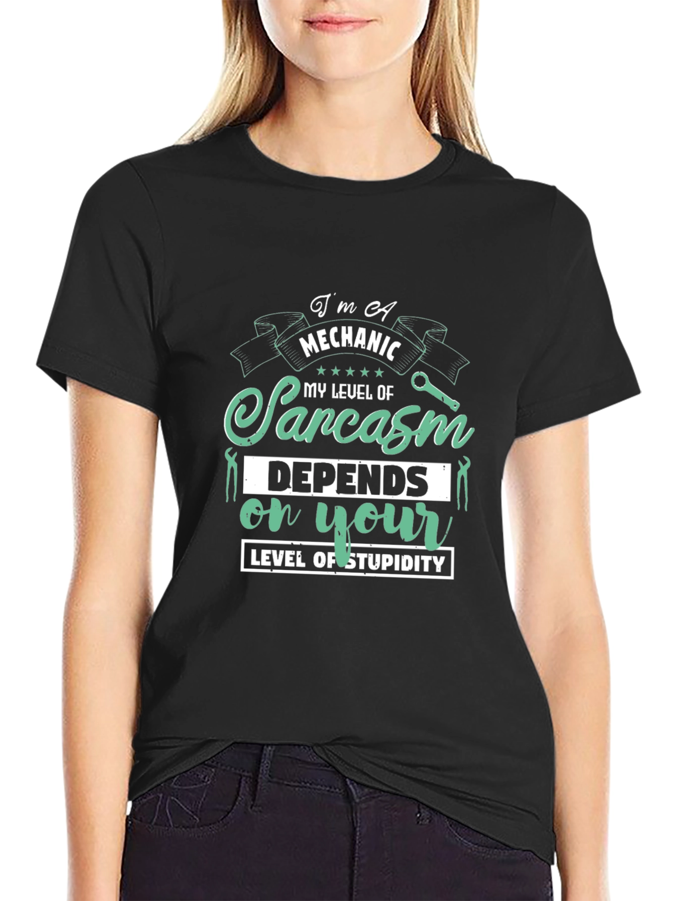 Black Mechanic Sarcasm T-Shirt - Level of Stupidity view 2