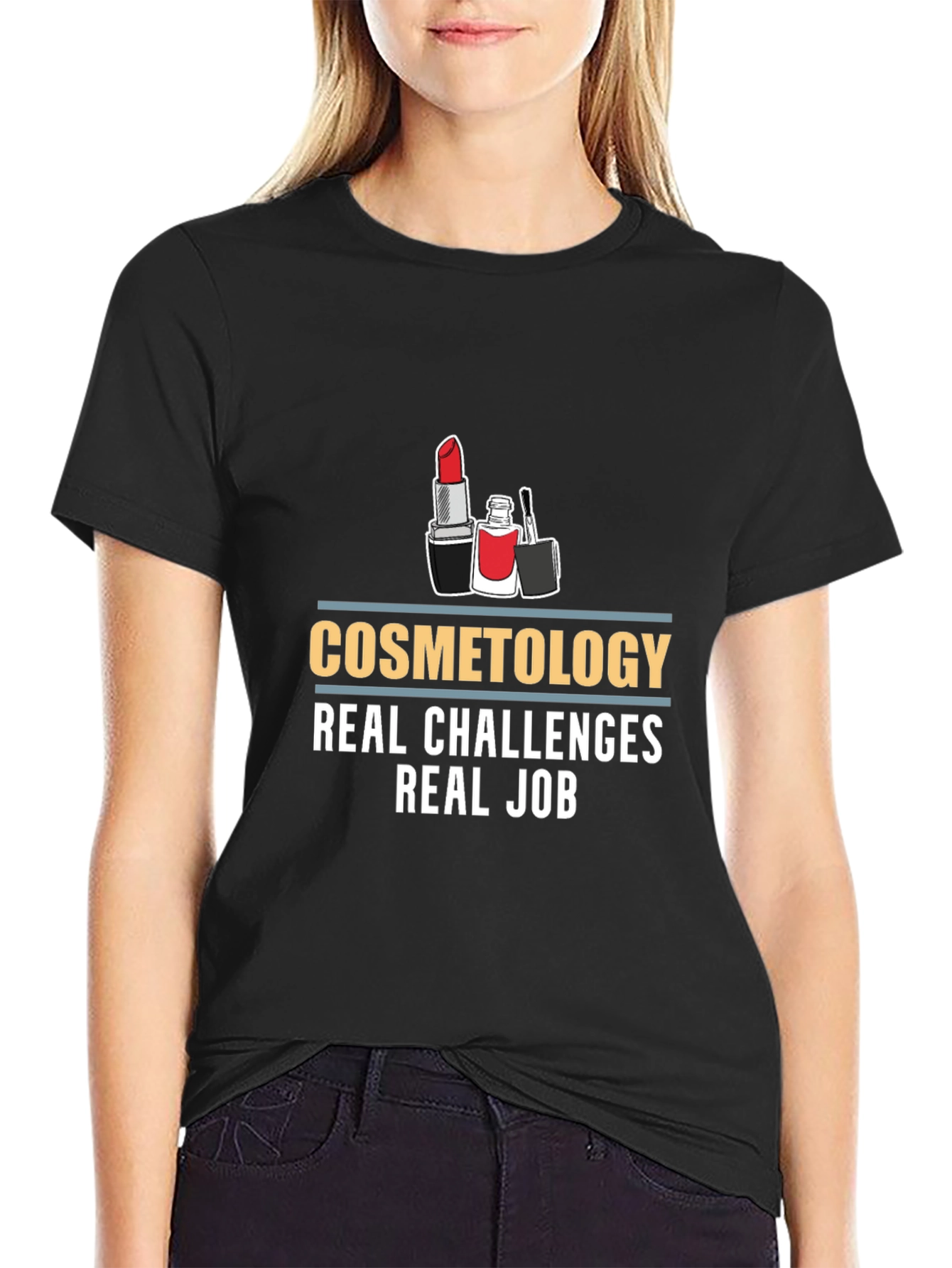 Black Cosmetology Real Challenges Black T-Shirt view 2