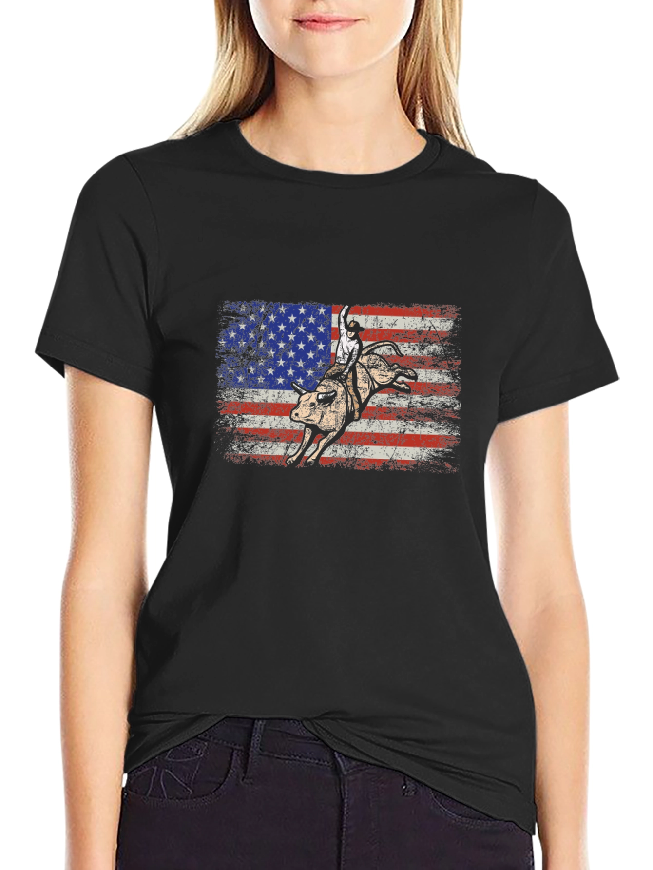 American Flag Bull Rider Graphic T-Shirt - 2