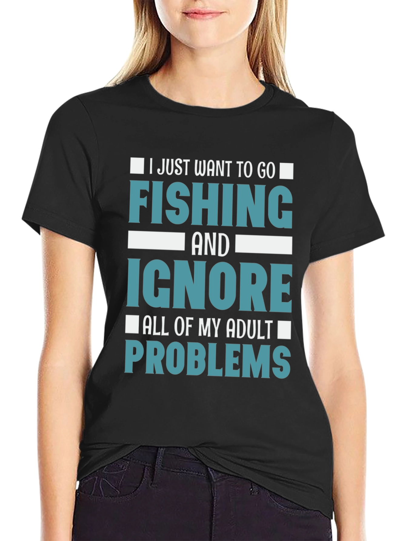 Black Fishing T-Shirt - Ignore Adult Problems Tee view 2