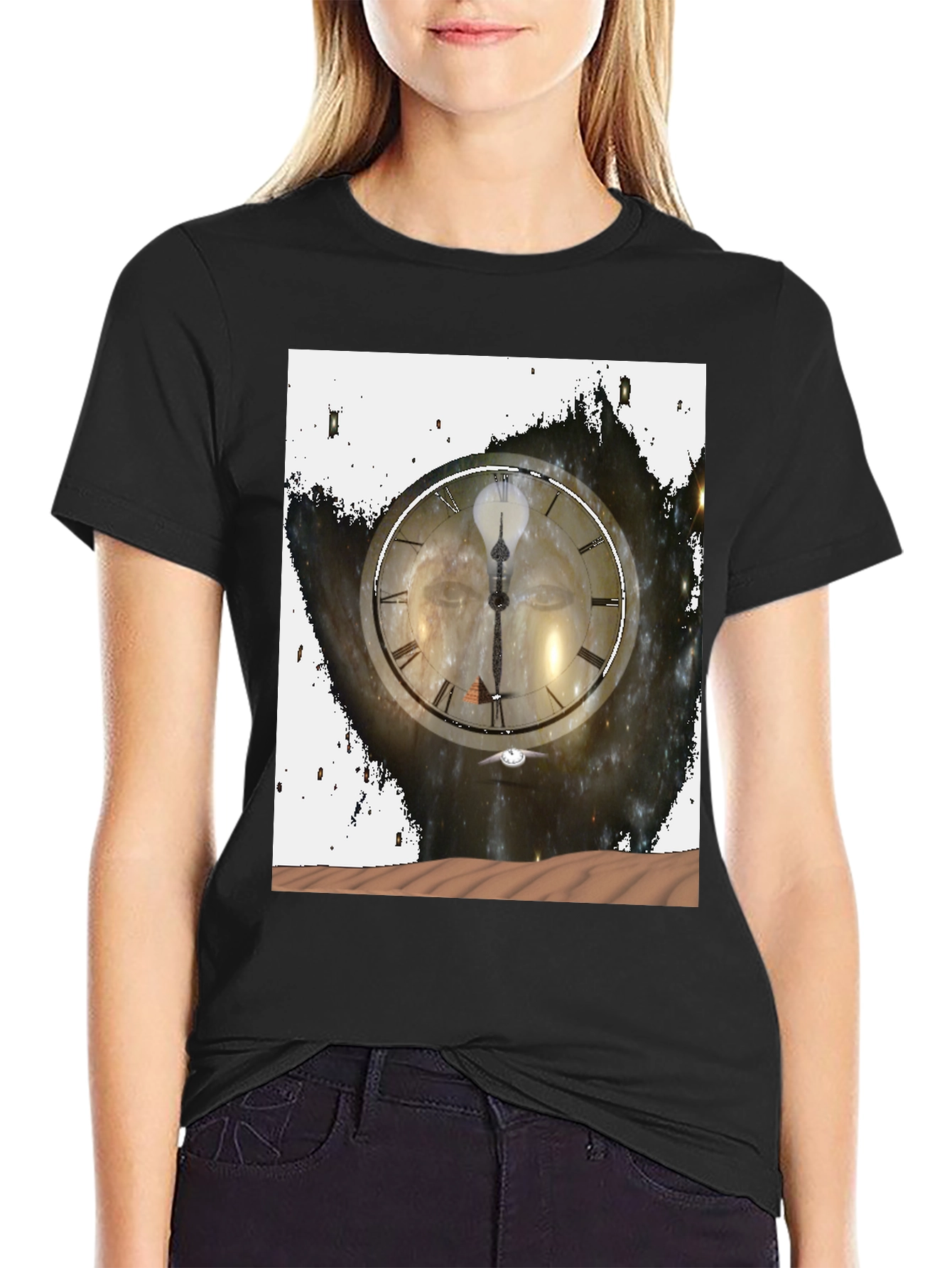 Black Time and Space Graphic Tee - Black Cotton Comfort view 2