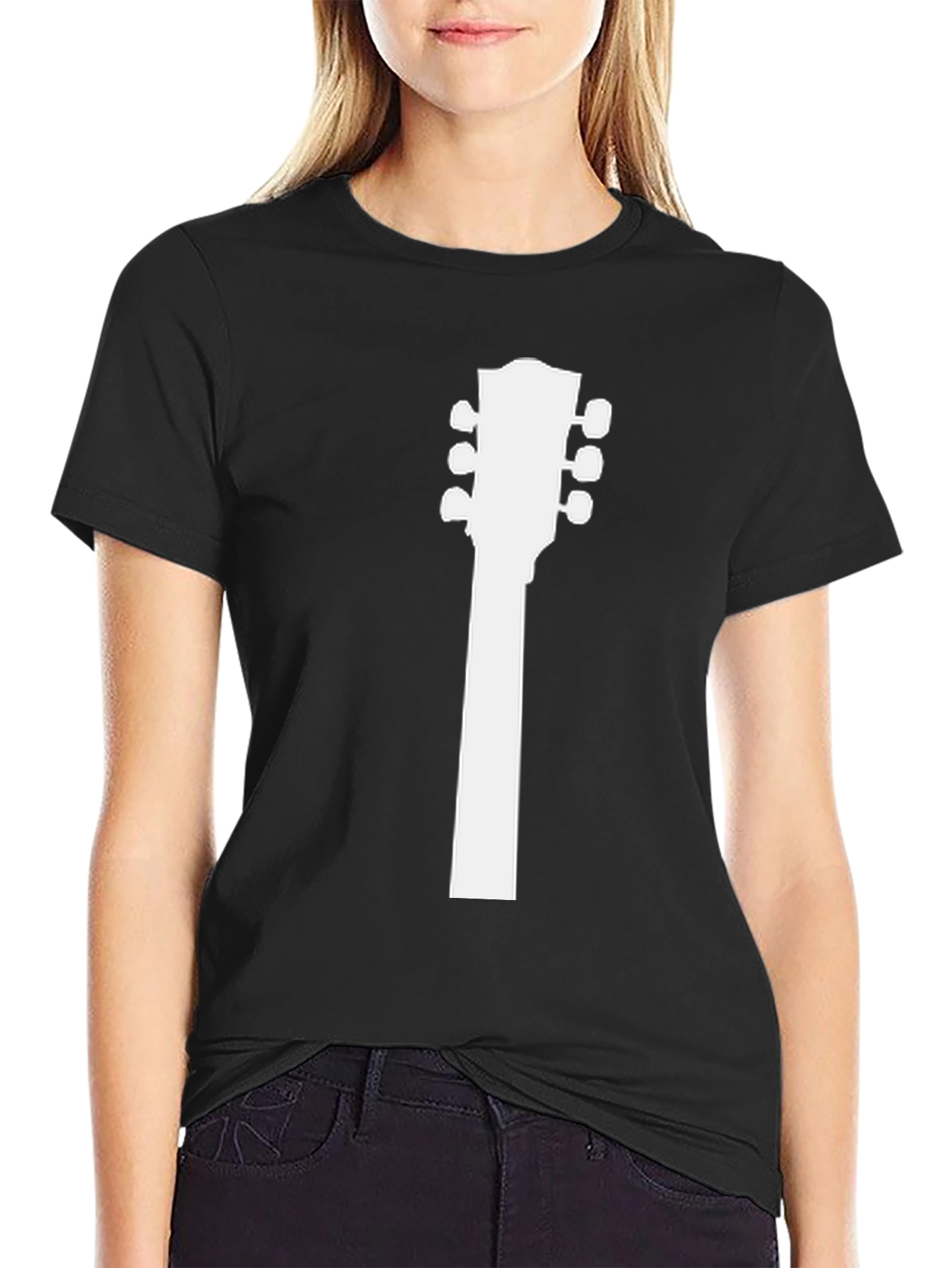 Black Guitar Headstock Graphic Tee - Black Cotton Shirt view 2