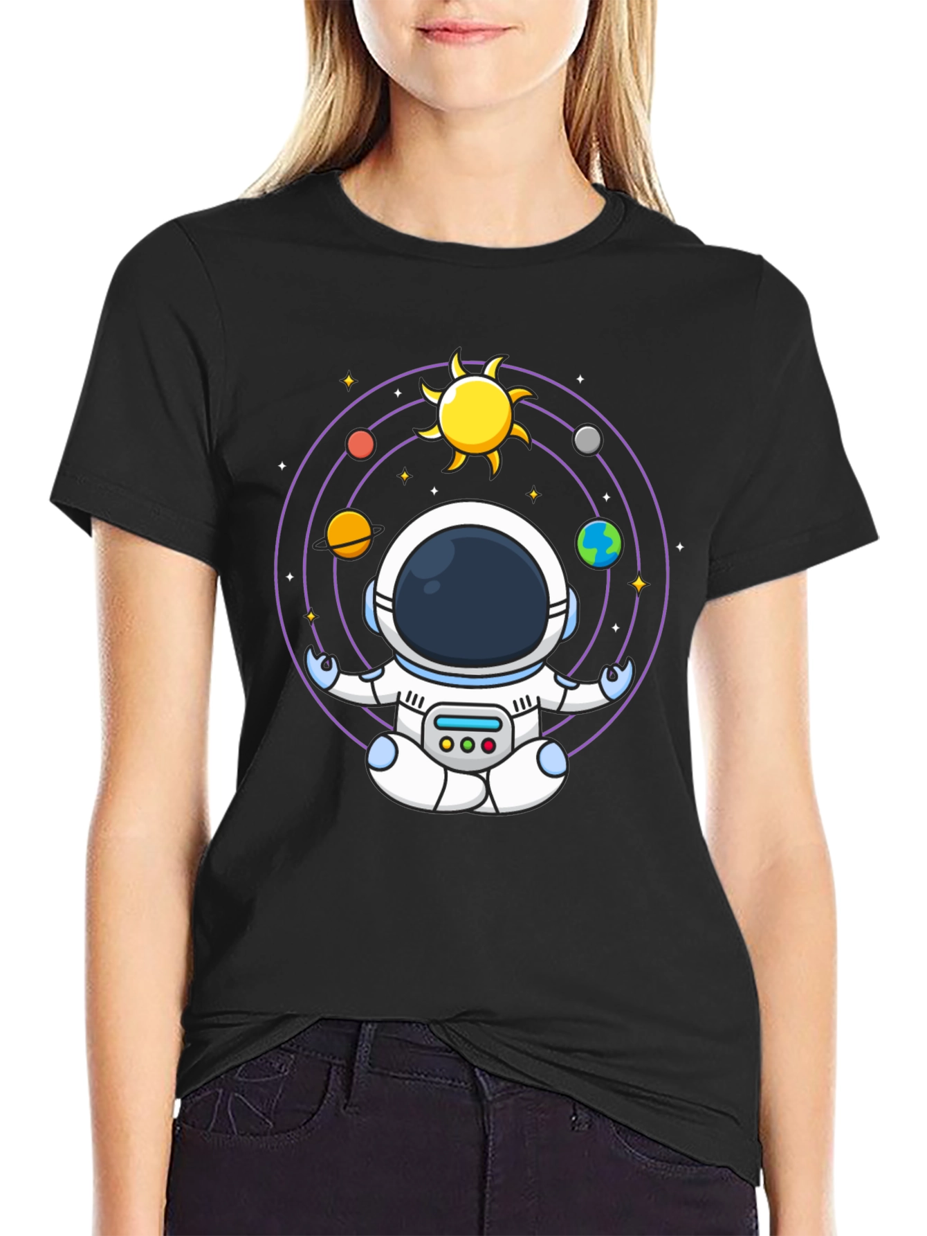 Black Astronaut Meditation T-Shirt - Black Cotton Blend view 2