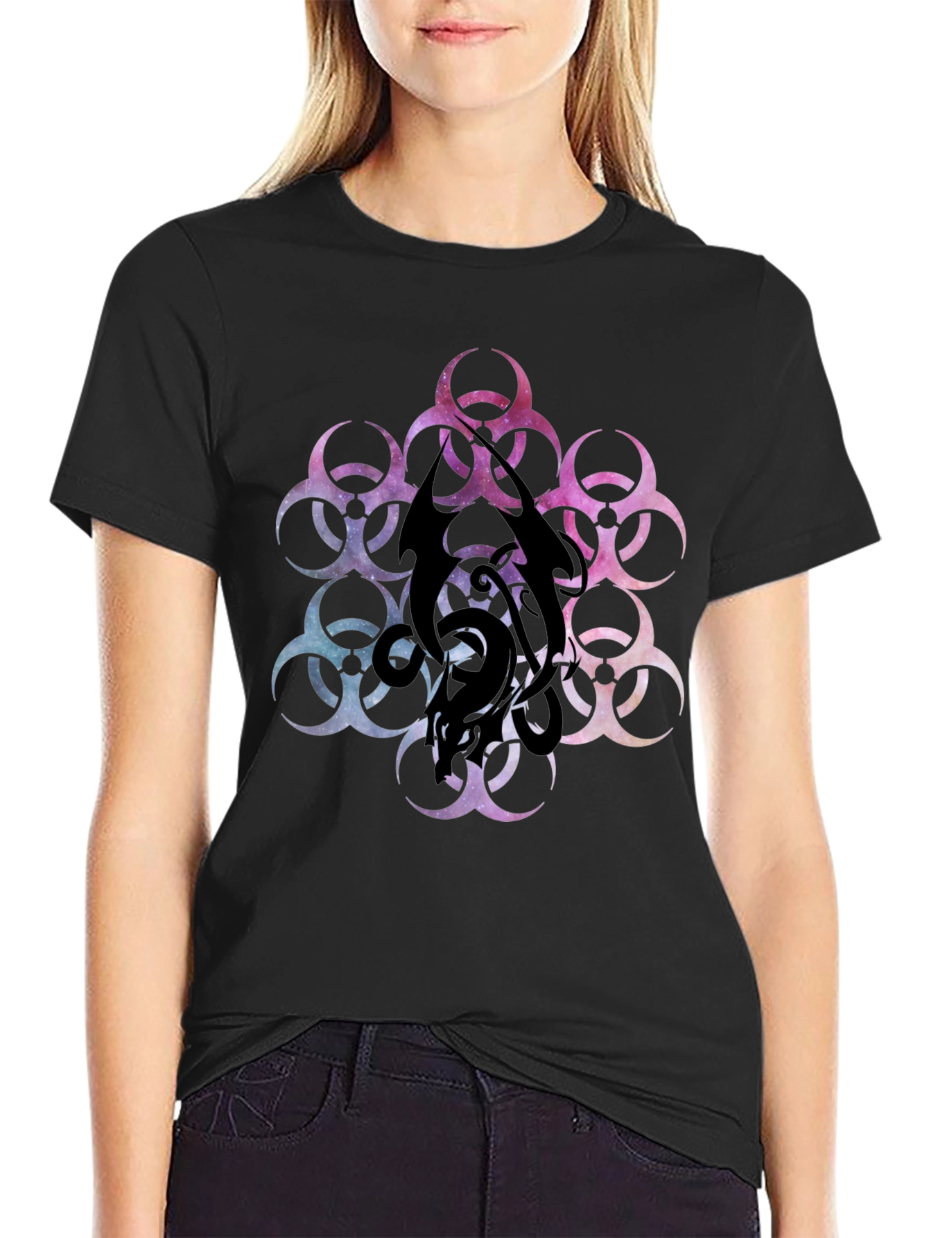 Black Biohazard Galaxy T-Shirt - Black Graphic Tee view 2