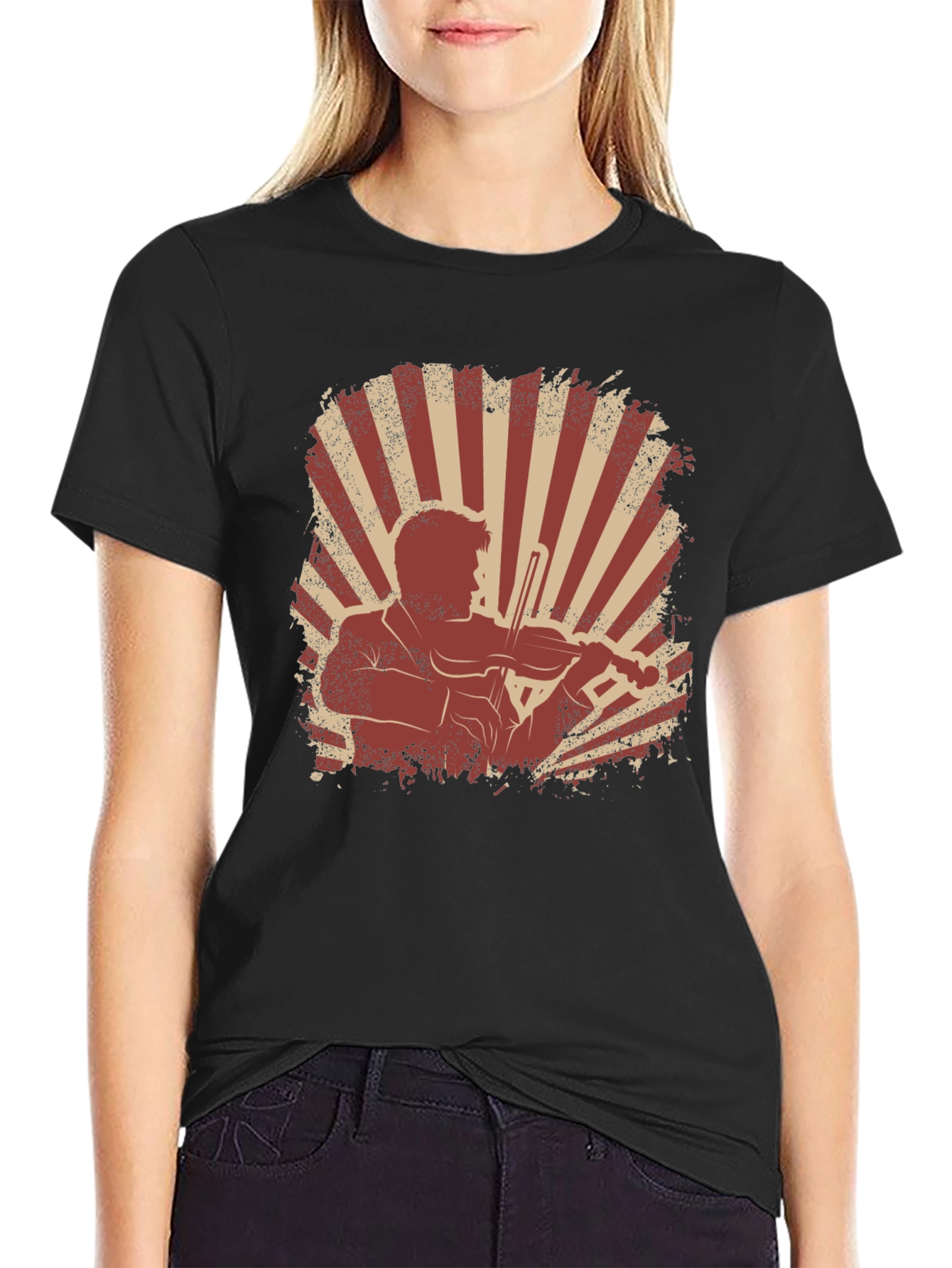 Black Violinist Graphic T-Shirt - Vintage Style view 2