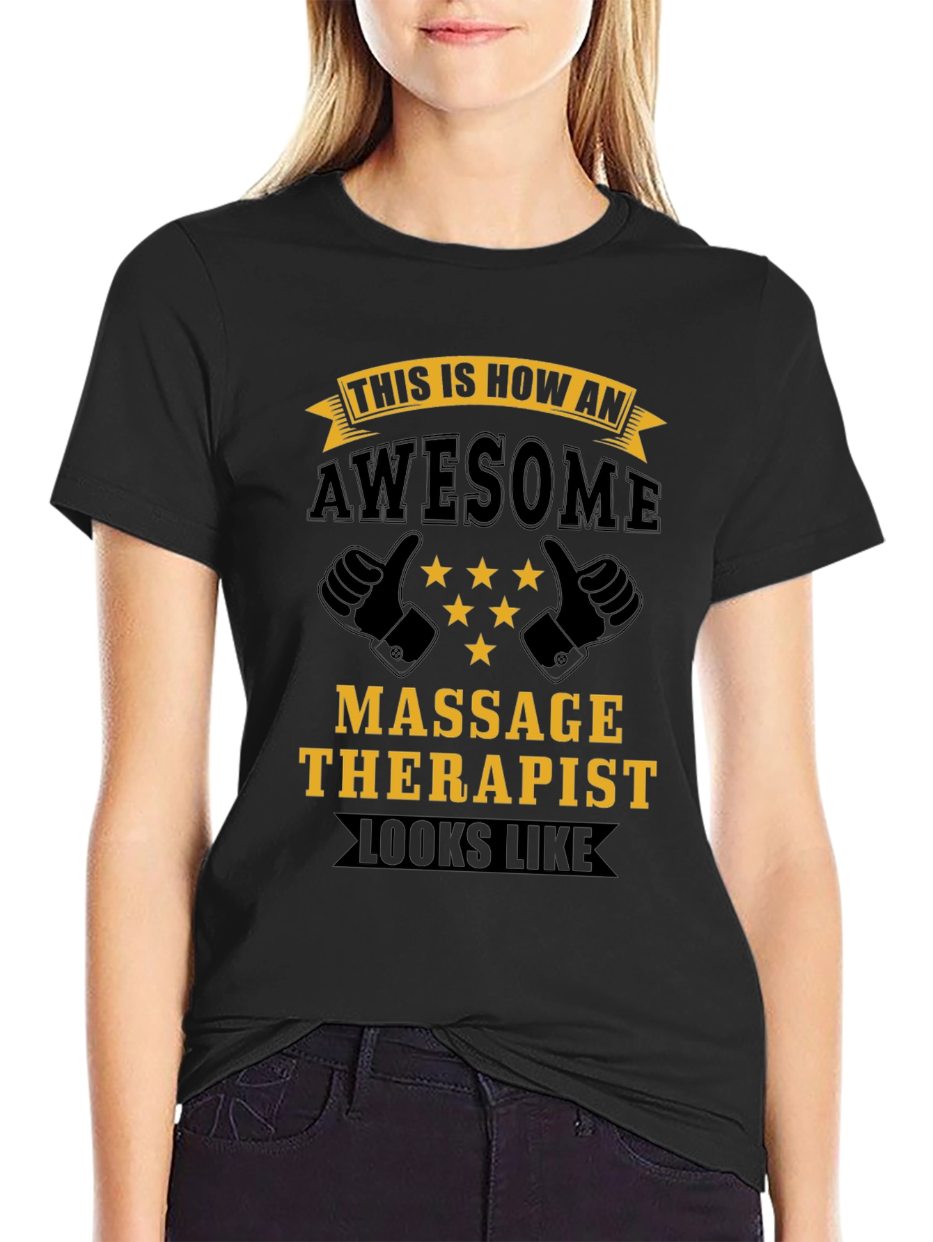 Black Awesome Massage Therapist T-Shirt - Black view 2