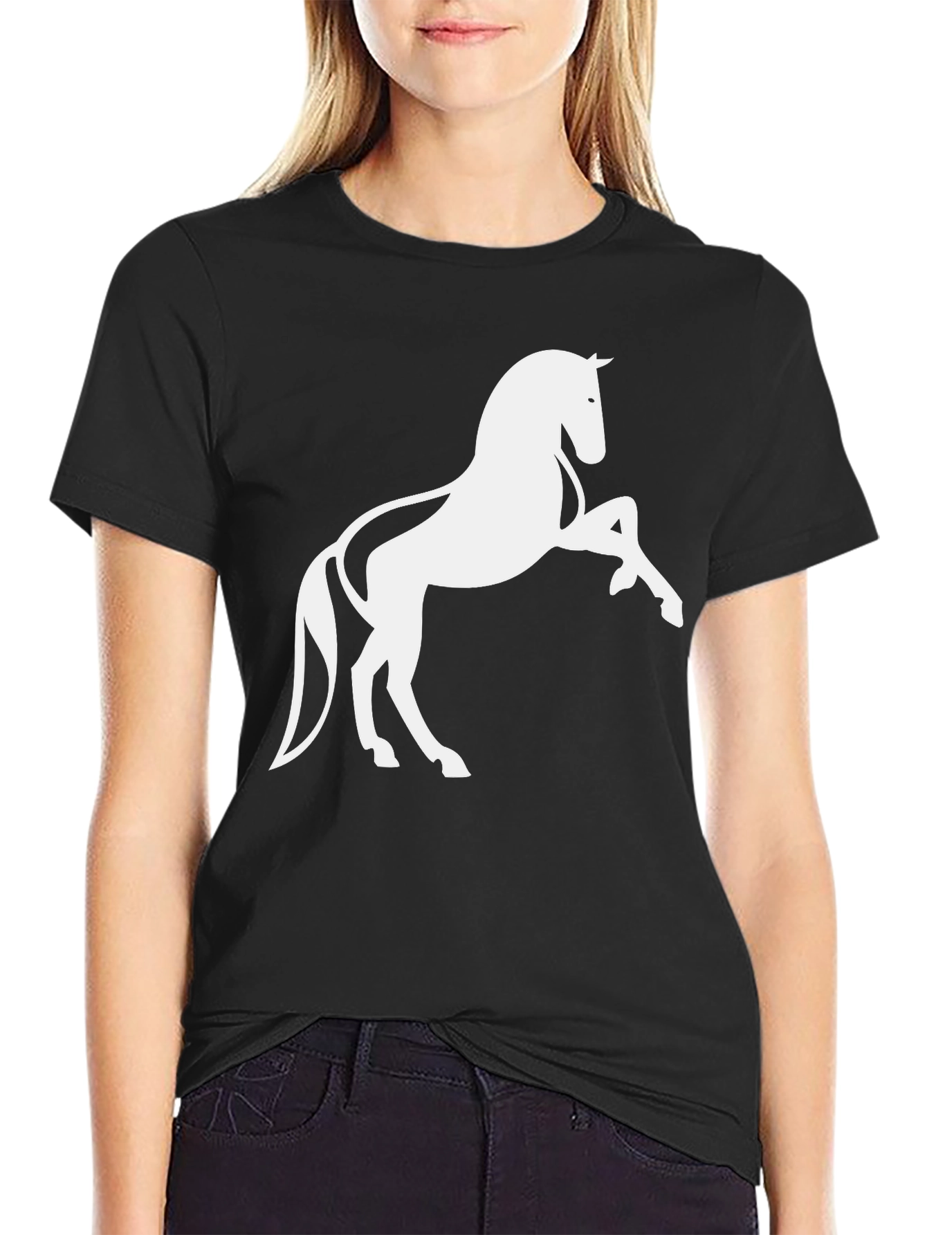 Black Black T-Shirt with Horse Graphic view 2