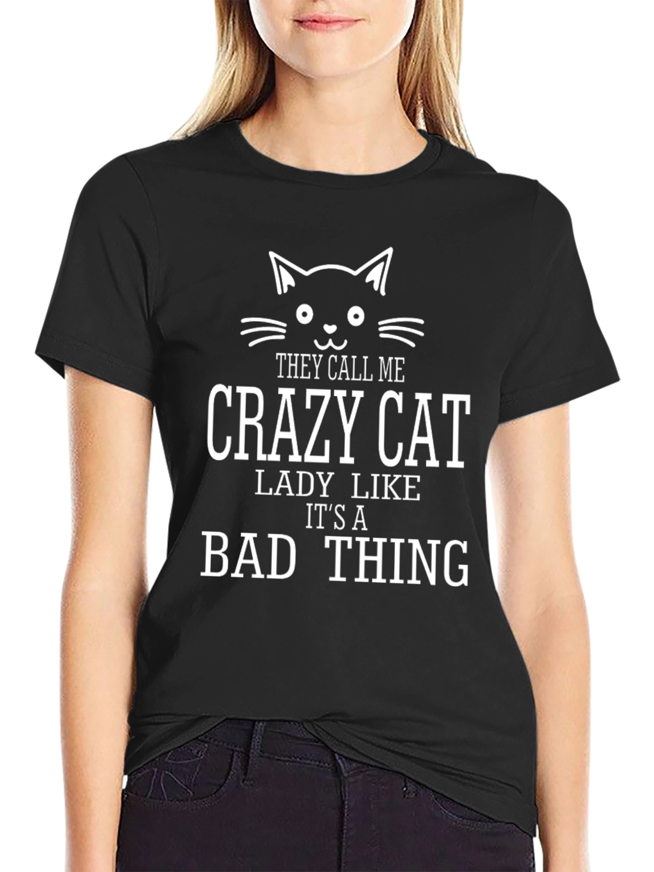 Black Crazy Cat Lady Graphic Tee - Black view 2