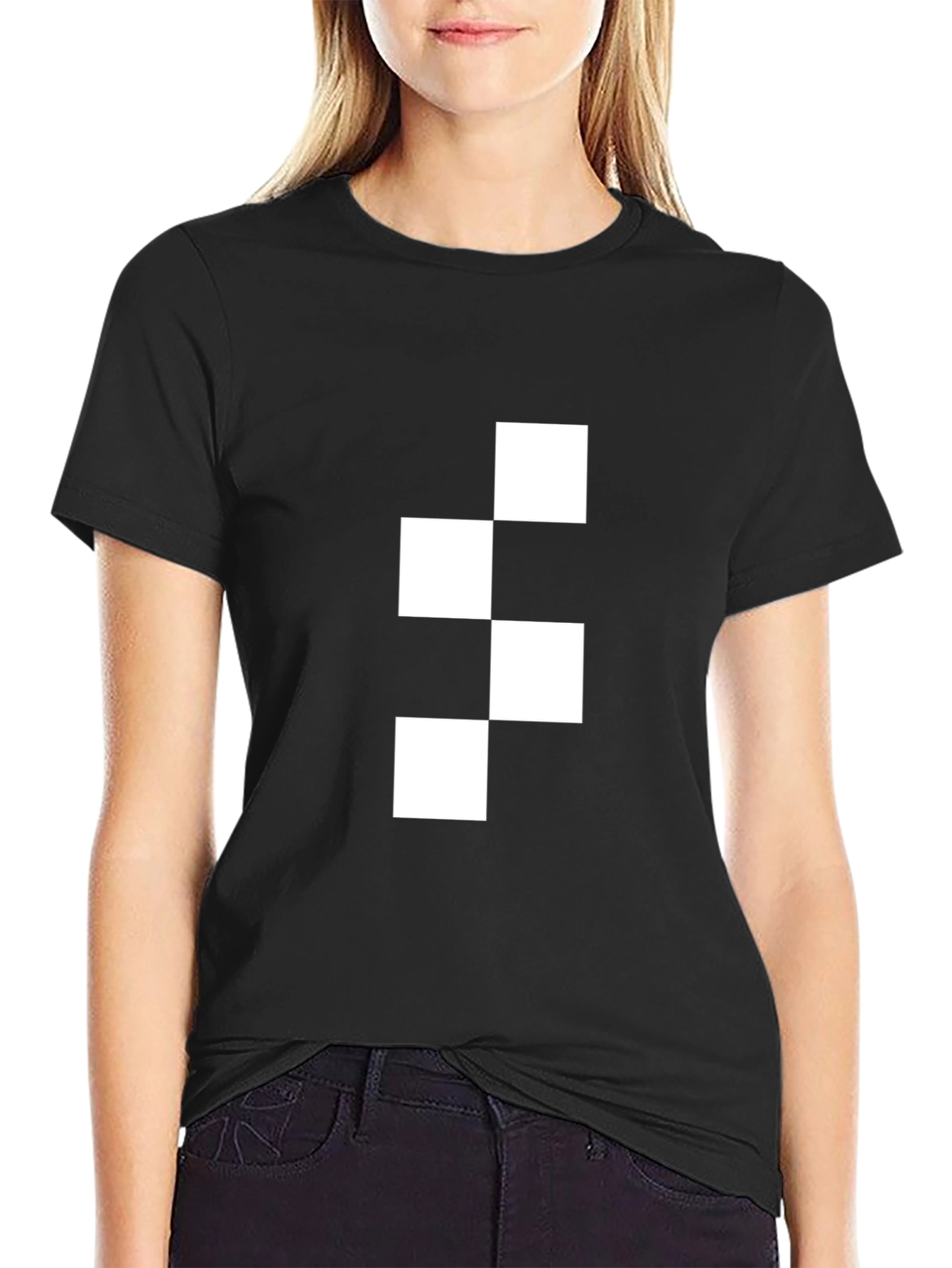 Black Modern Checkered Block Graphic Tee - Black view 2