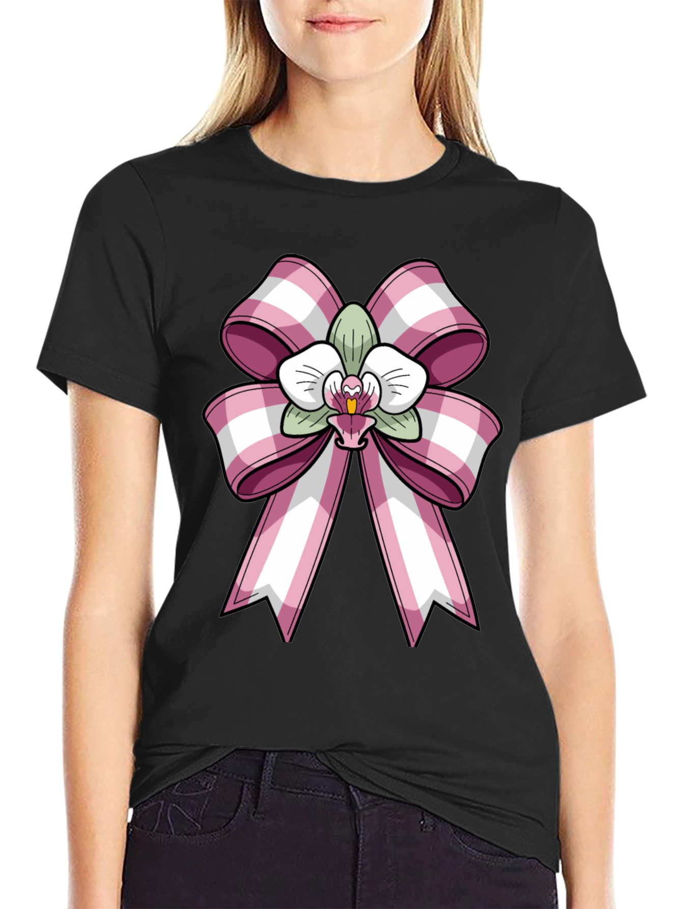 Black Orchid Bow Graphic Tee - Stylish Casual Wear view 2