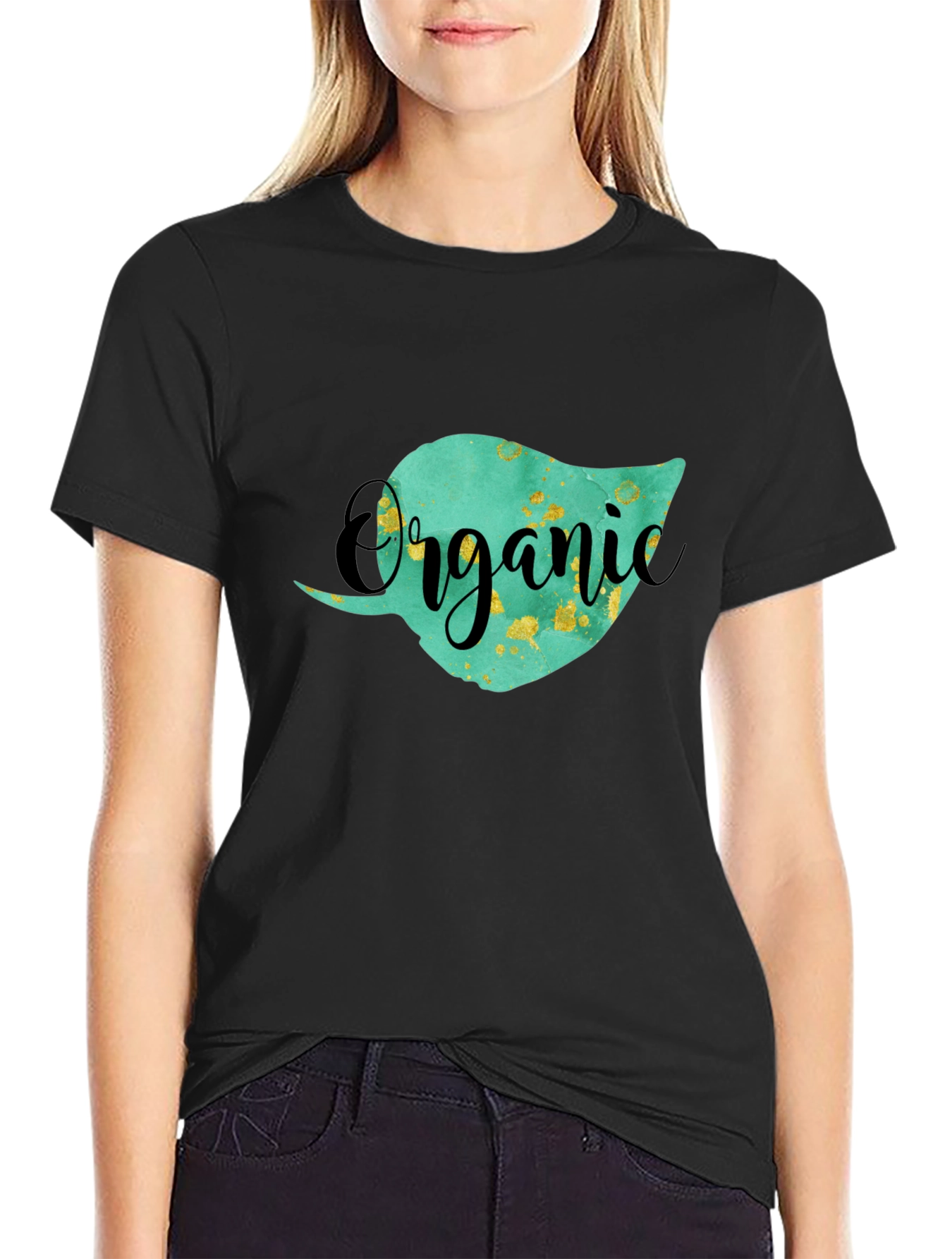 Black Organic Leaf Graphic T-Shirt - Unisex Black Tee view 2