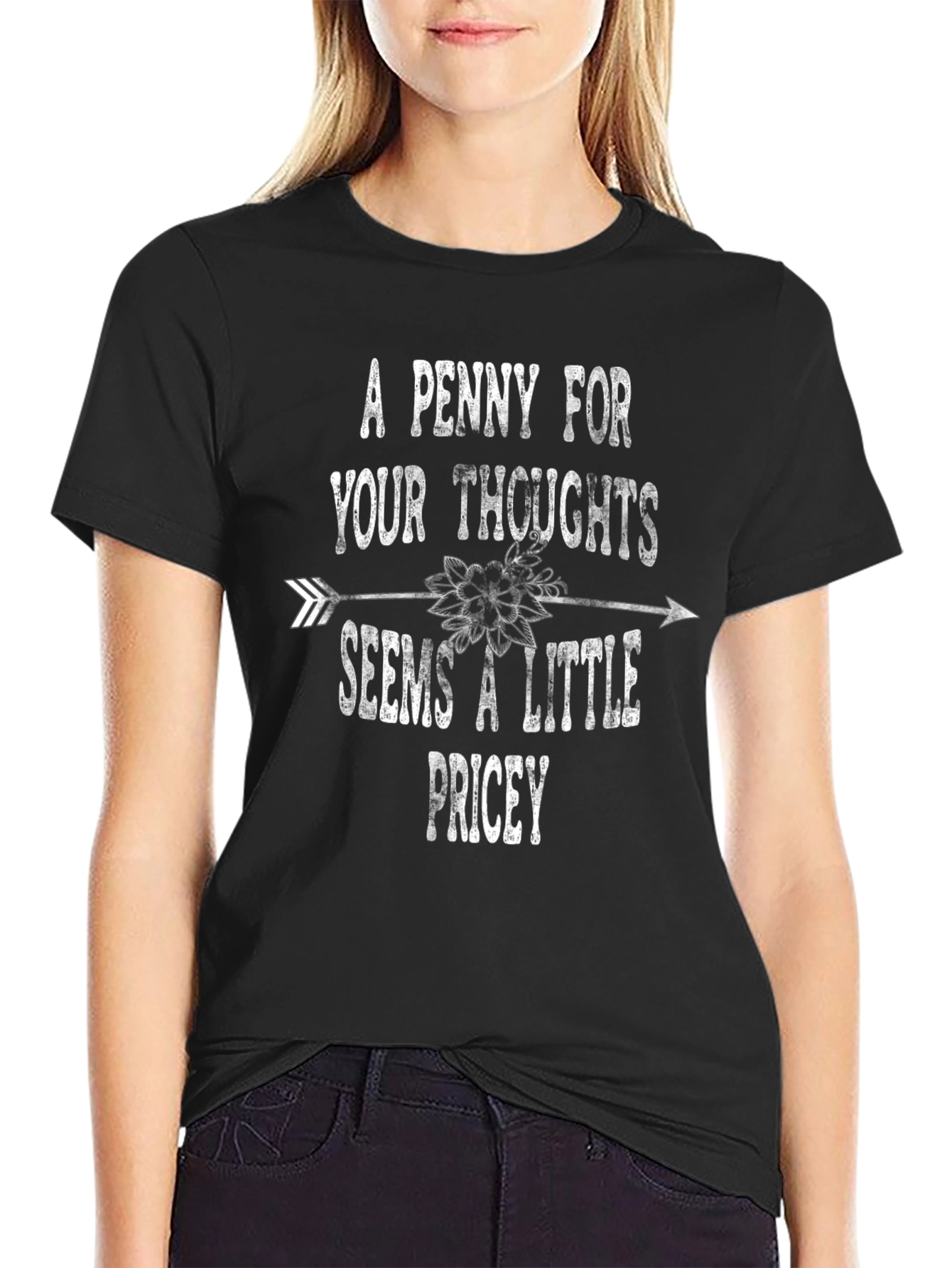 Black A Penny for Your Thoughts Funny T-Shirt view 2
