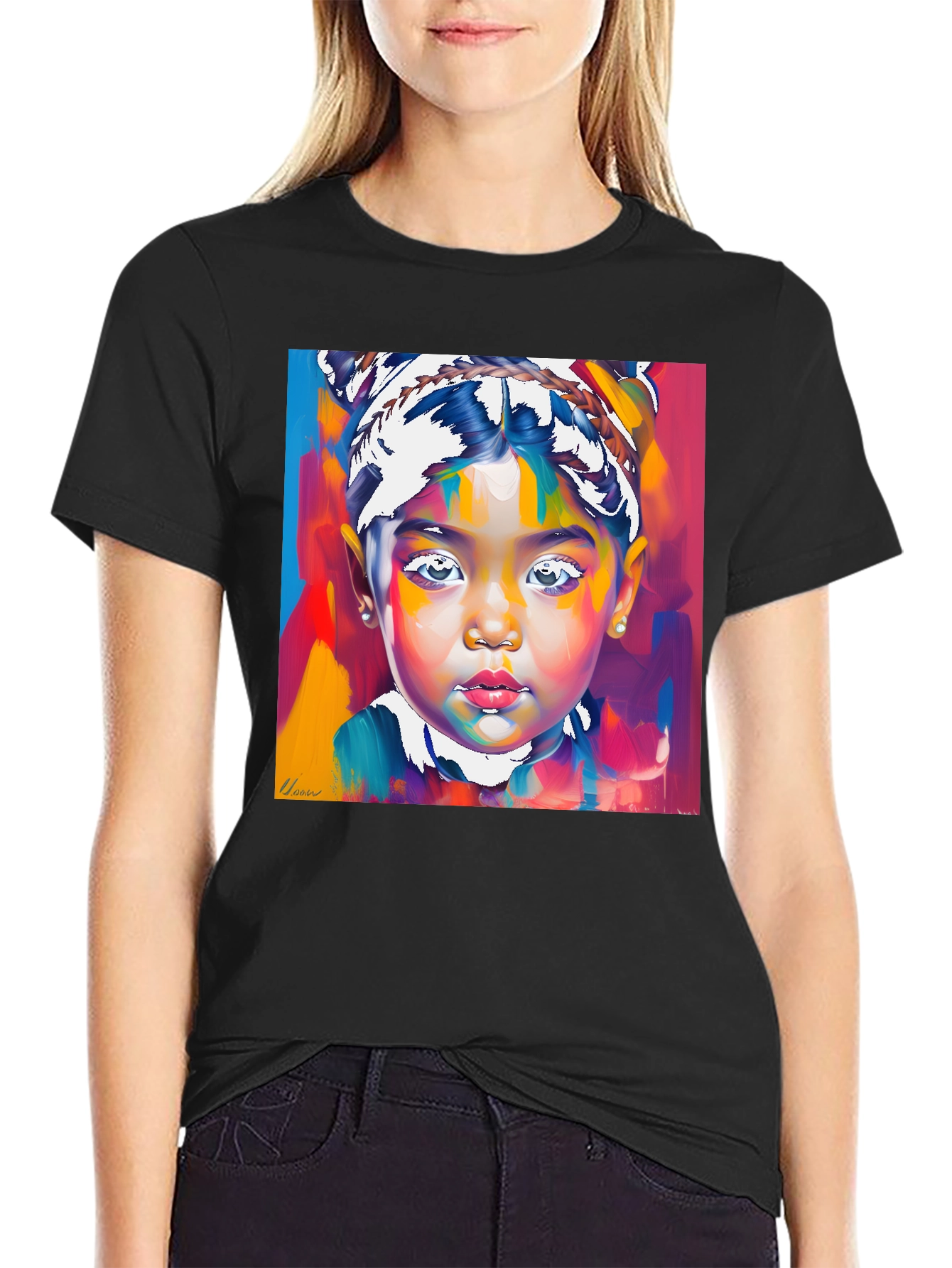 Black Artistic Child Portrait Graphic Tee - Bold & Unique view 2