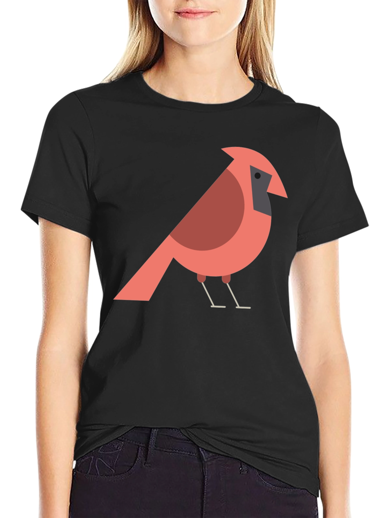 Black Cardinal Bird Graphic T-Shirt - Casual Cotton Tee view 2