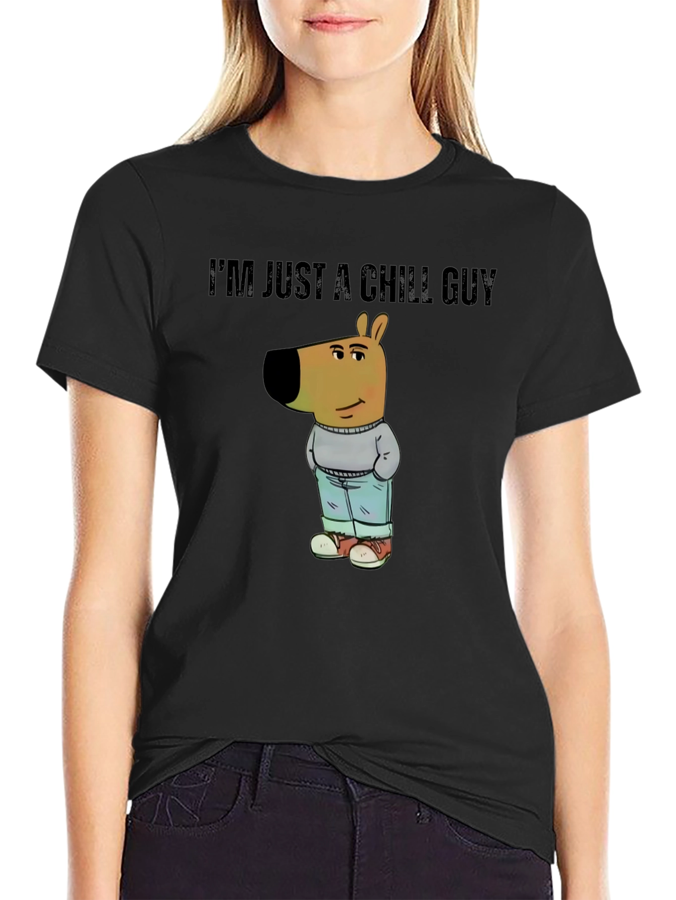 Black Chill Guy Cartoon Dog T-Shirt view 2