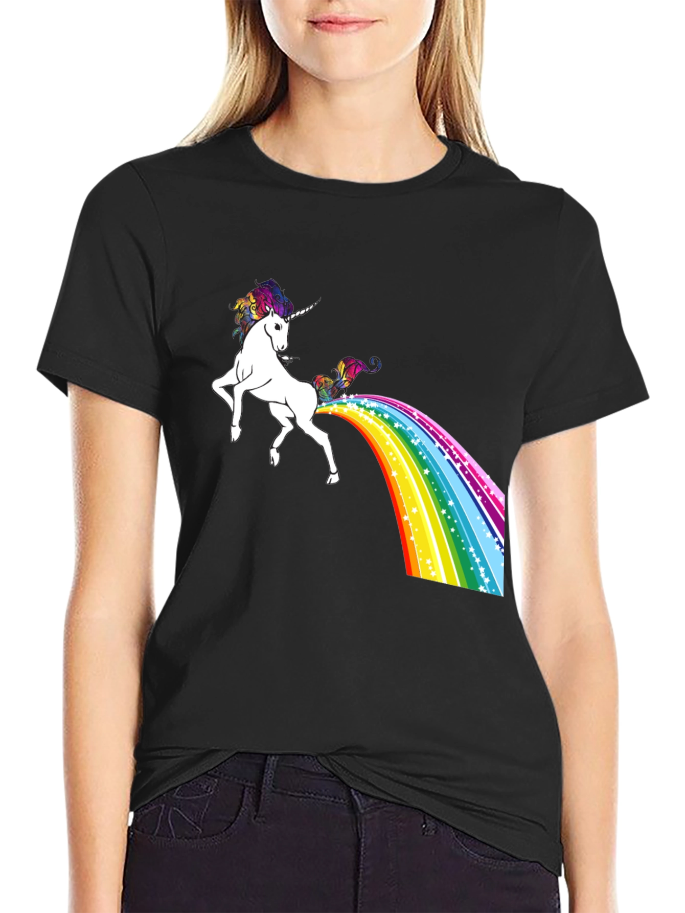 Black Rainbow Unicorn T-Shirt - Magical Poop! view 2