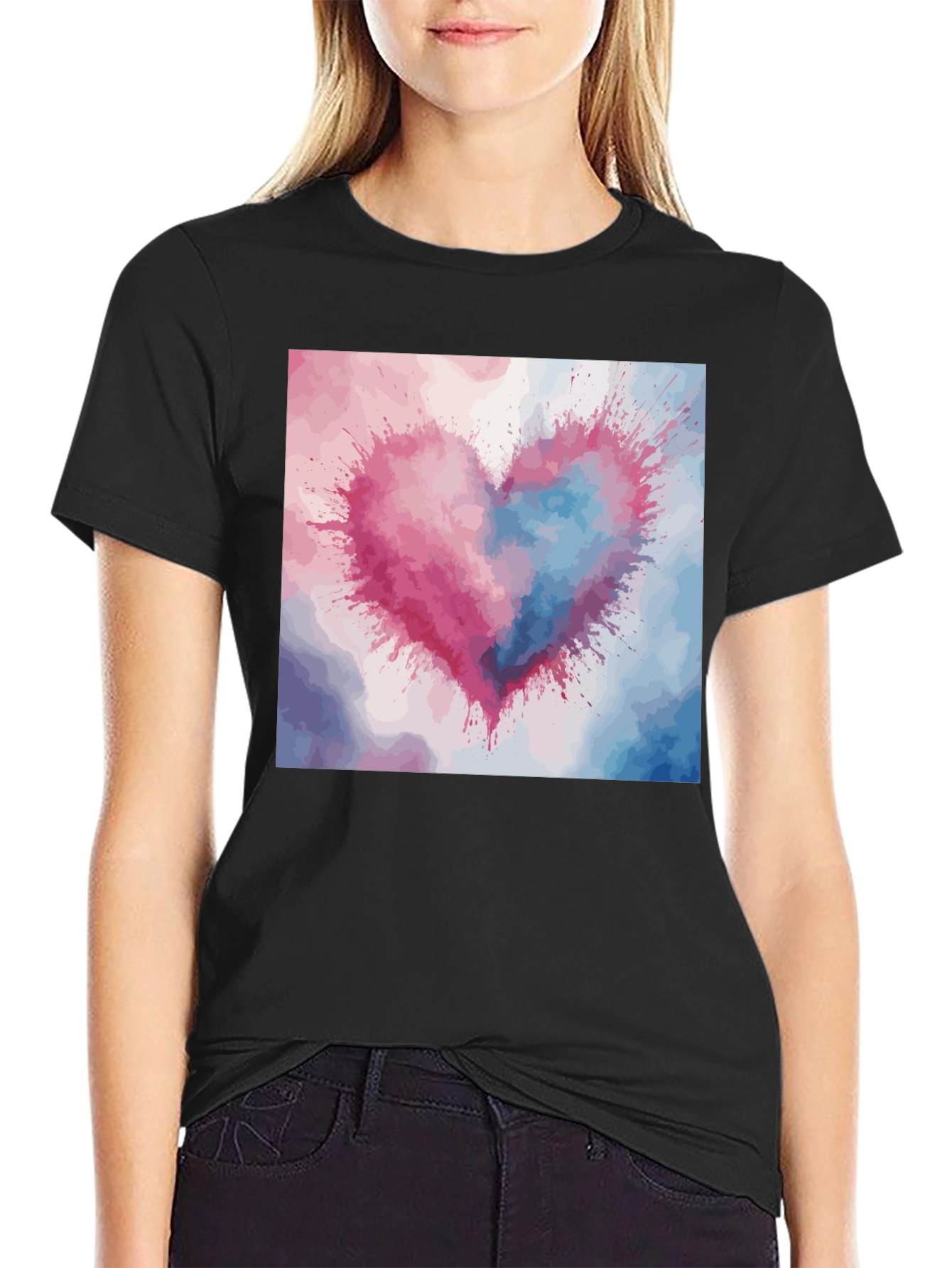 Black Watercolor Heart Graphic Tee view 2
