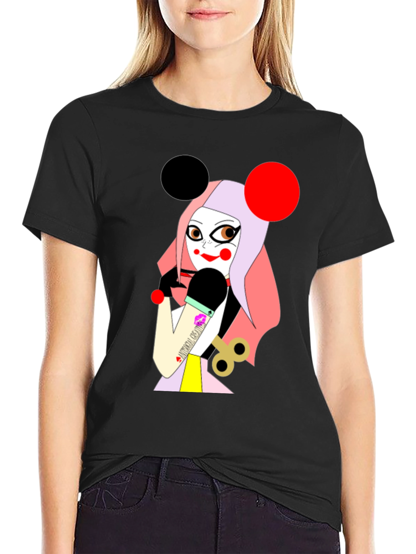 Black Unique Graphic T-Shirt: Cartoon Character view 2