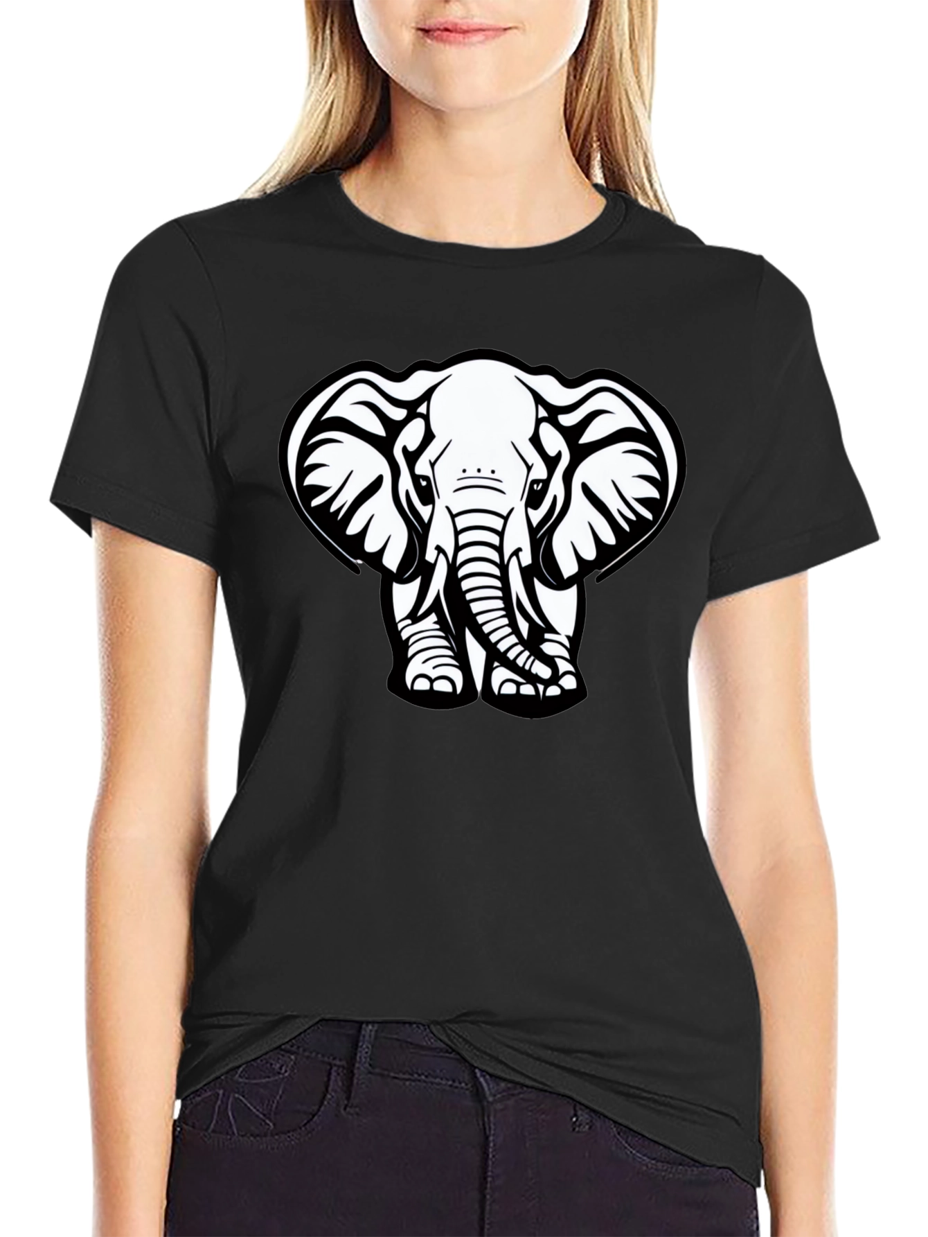 Black Elephant Graphic Tee - Black Cotton T-Shirt view 2