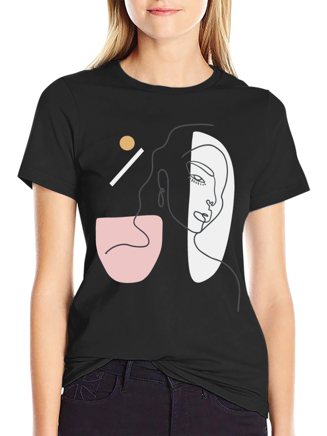 Black Abstract Face Graphic Tee - Modern Art Style view 2