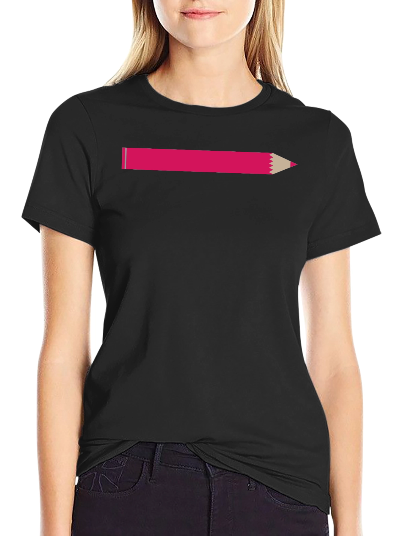 Black Pink Pencil Graphic T-Shirt - Casual Style view 2
