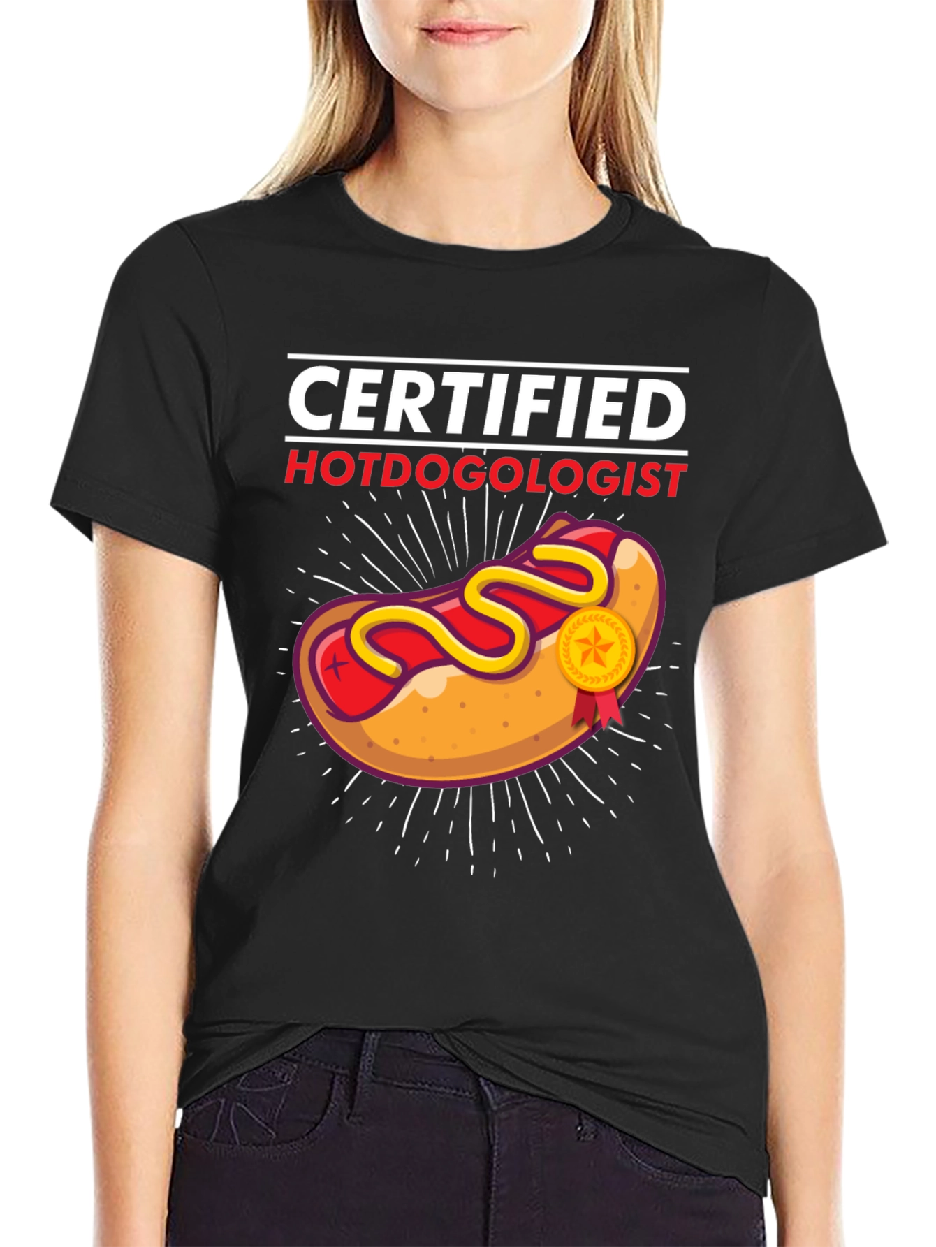 Black Certified Hotdogologist Black Graphic T-Shirt view 2