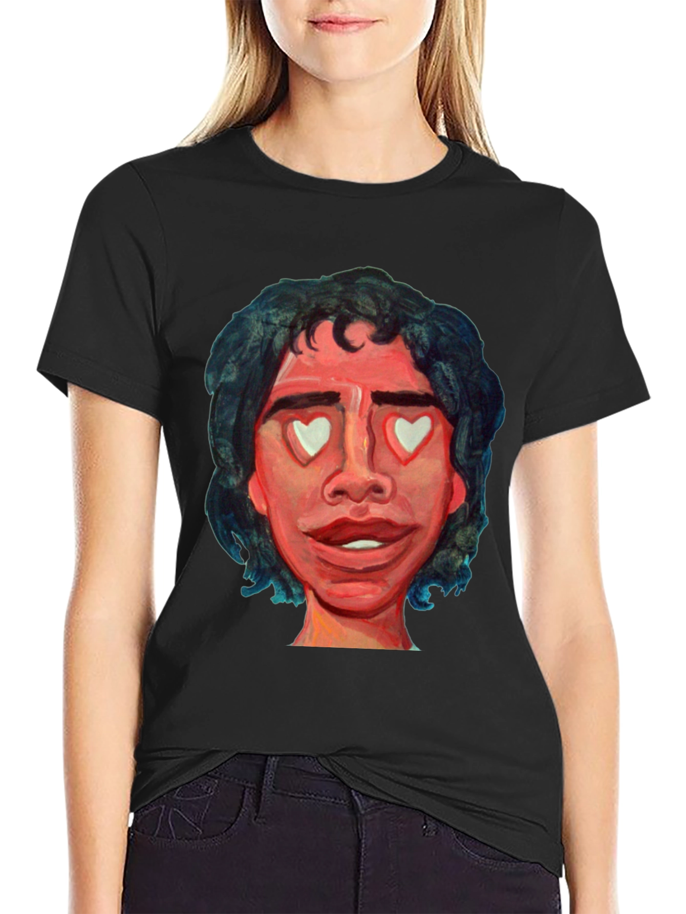 Black Heart Eyes Portrait Graphic Tee - Black view 2