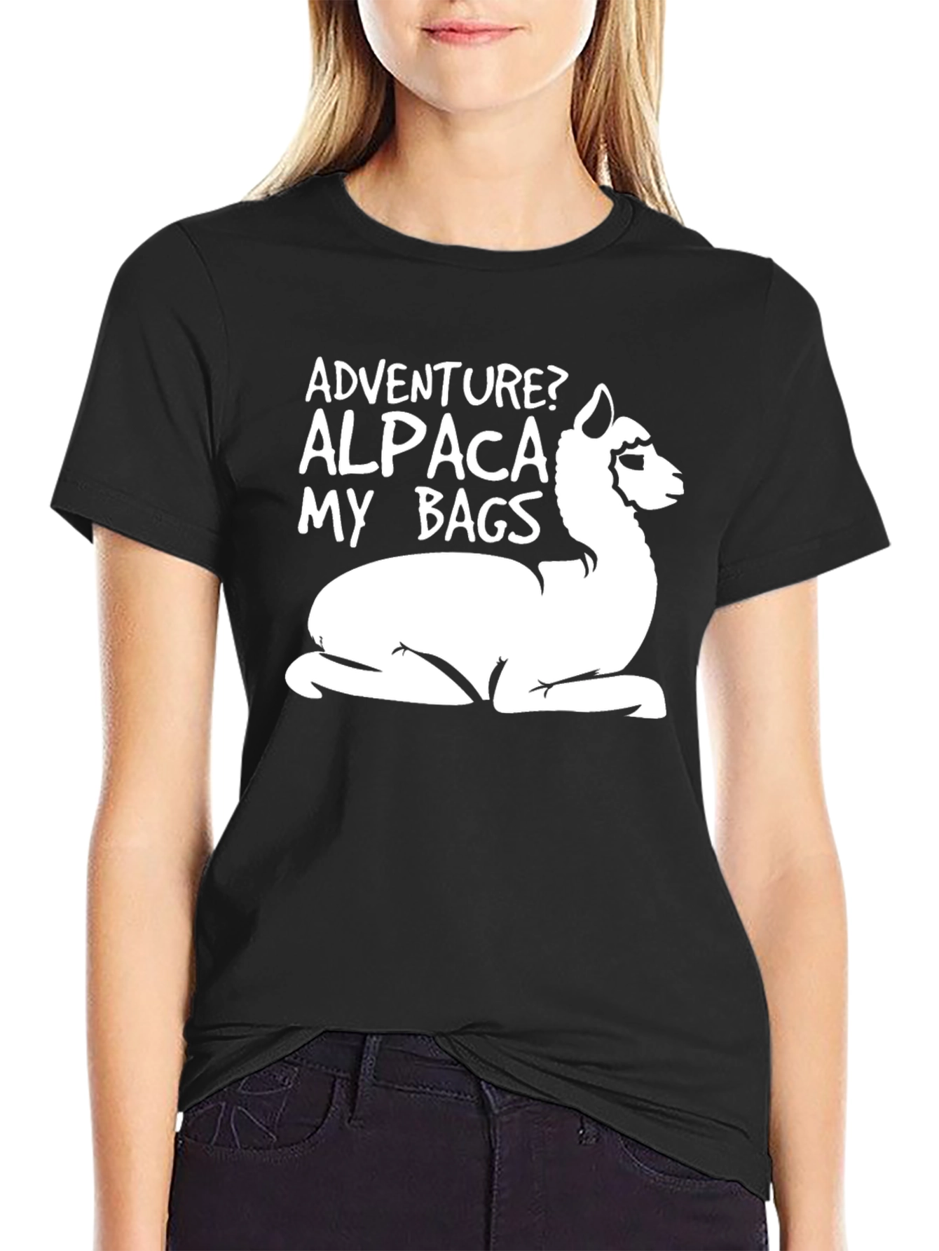 Black Adventure Alpaca T-Shirt - Funny Graphic Tee view 2